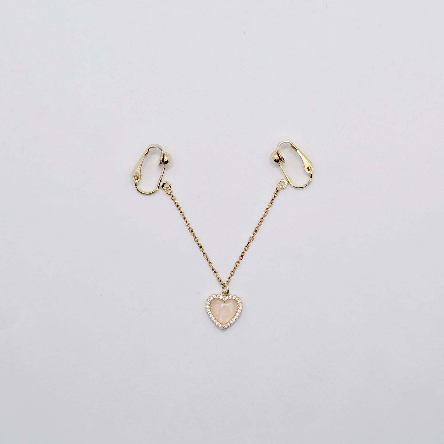 Gold Stainless Steel and Cubic Zirconia Heart Labia Chain Dangle