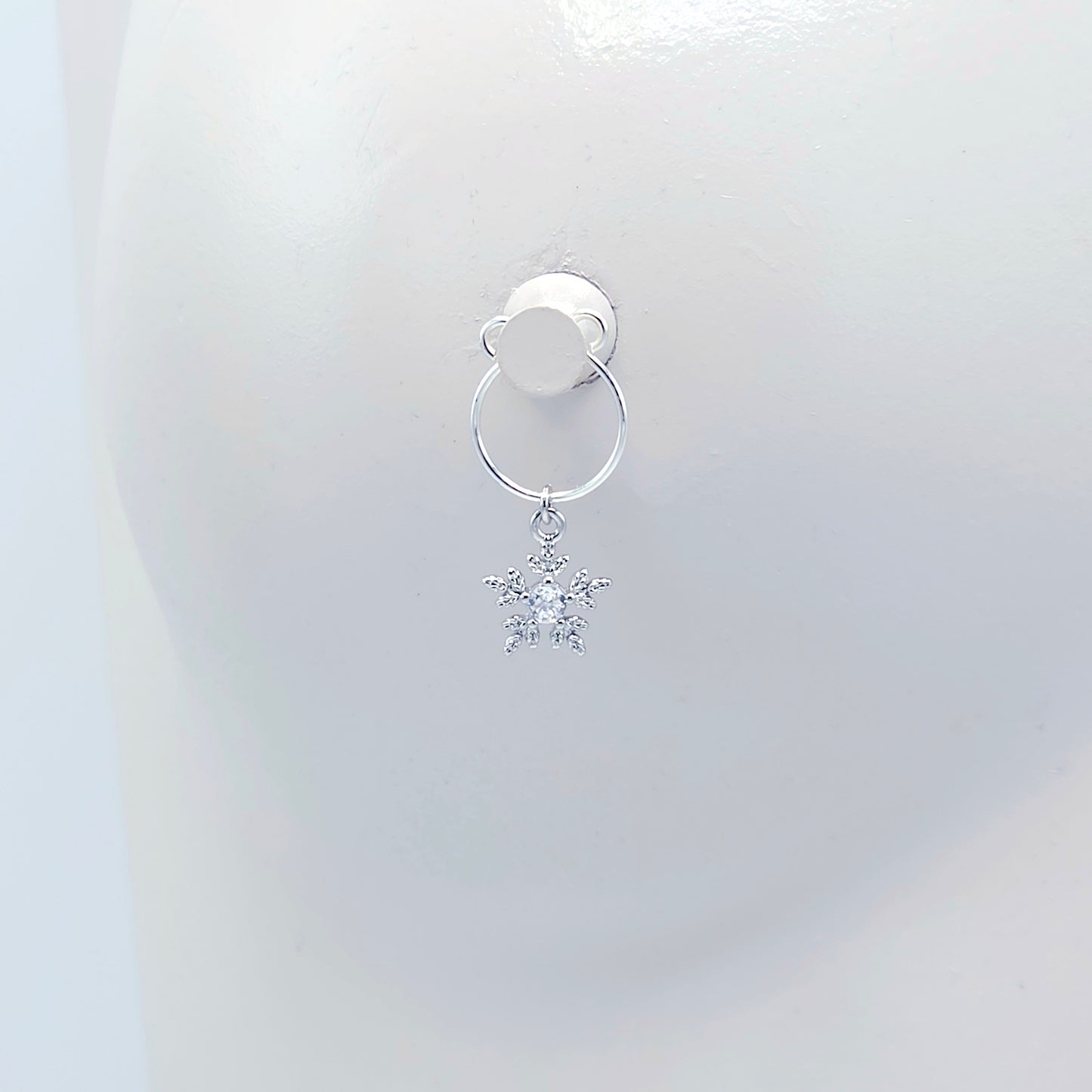 Snowflake Nipple Rings, Non-Piercing. Platinum and CZ Snowflakes.
