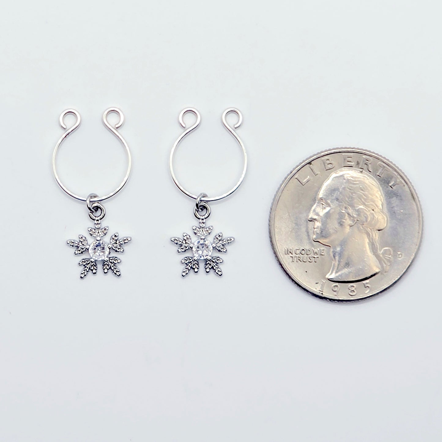 Snowflake Nipple Rings, Non-Piercing. Platinum and CZ Snowflakes.