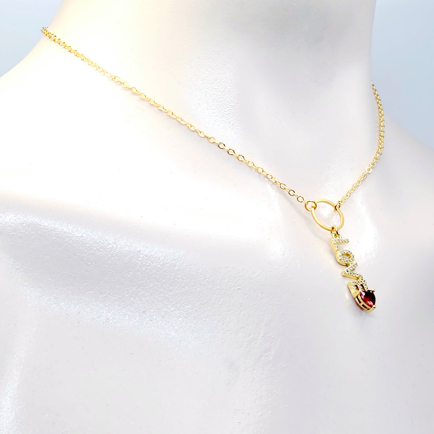 Discreet Day Collar, 18K Gold Circle of O with CZ LOVE and Heart Pendant Choker Collar.