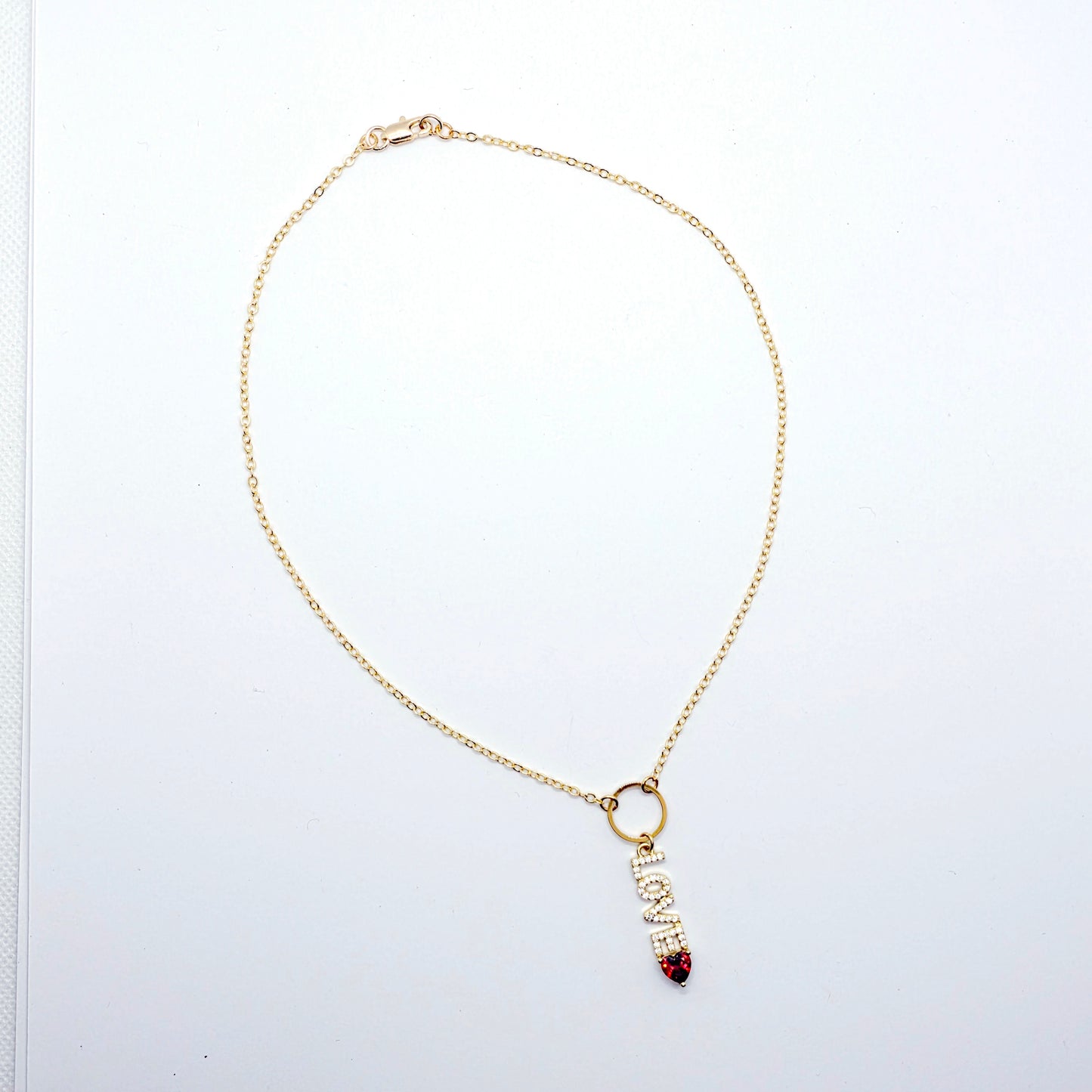 Discreet Day Collar, 18K Gold Circle of O with CZ LOVE and Heart Pendant Choker Collar.