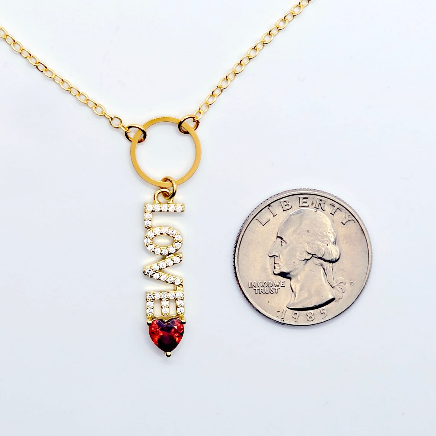 Discreet Day Collar, 18K Gold Circle of O with CZ LOVE and Heart Pendant Choker Collar.