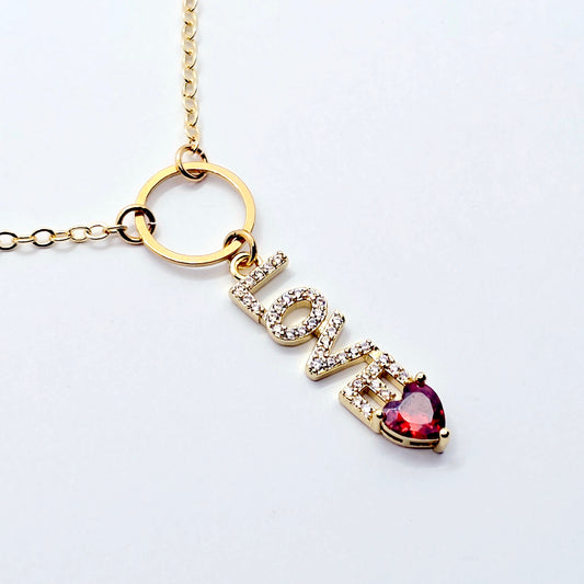 Discreet Day Collar, 18K Gold Circle of O with CZ LOVE and Heart Pendant Choker Collar.
