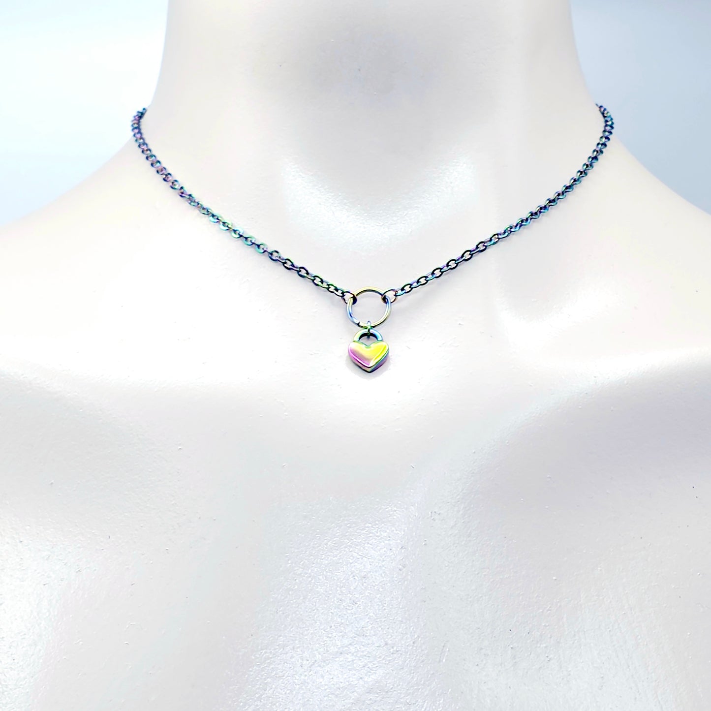 Rainbow Day Collar, Stainless Steel with Heart. Discreet Day Wear Collar Choker Necklace