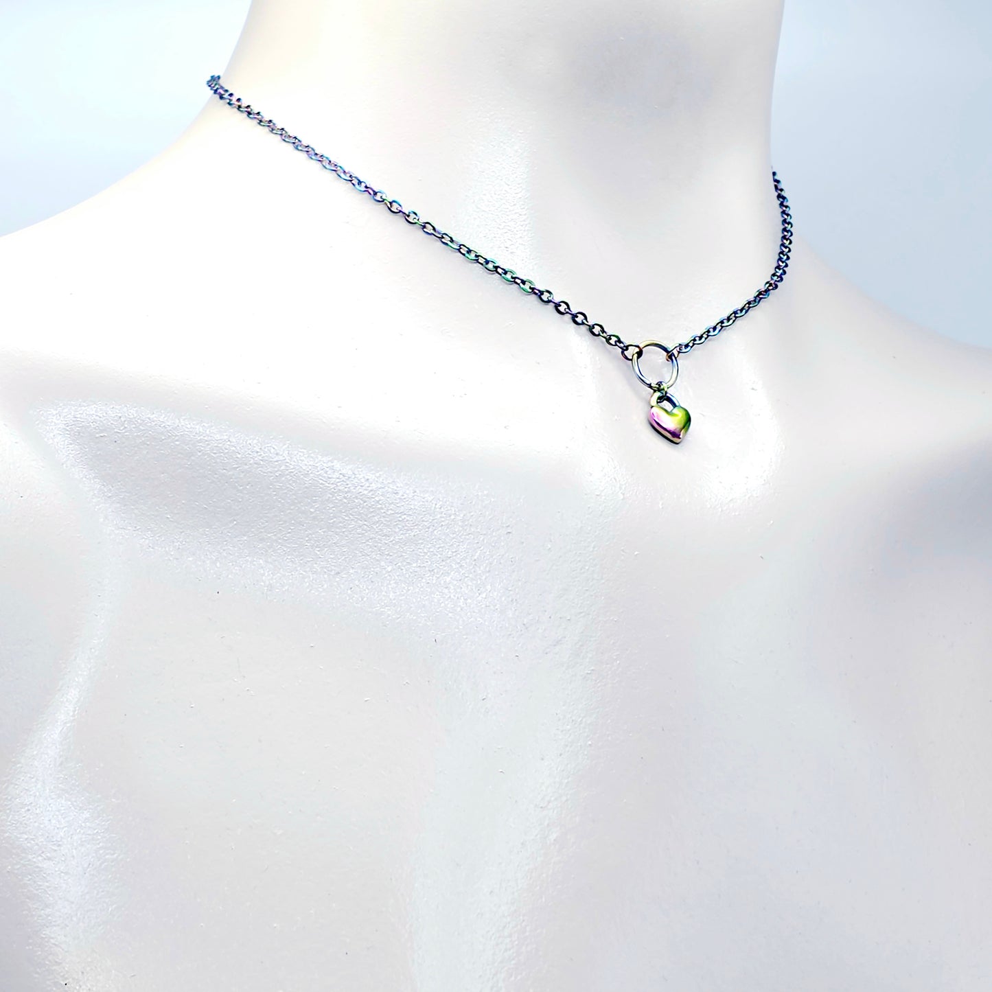 Rainbow Day Collar, Stainless Steel with Heart. Discreet Day Wear Collar Choker Necklace