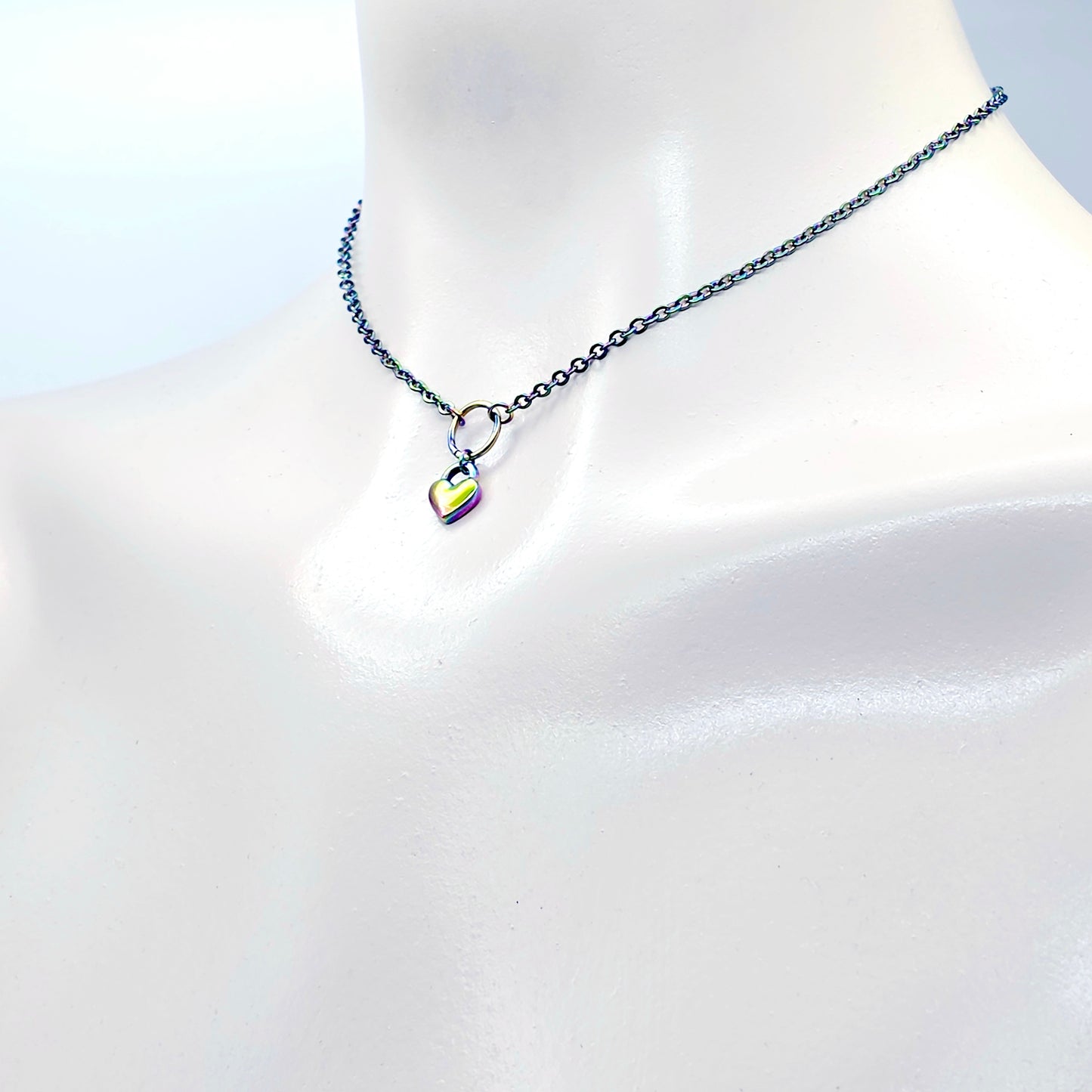 Rainbow Day Collar, Stainless Steel with Heart. Discreet Day Wear Collar Choker Necklace