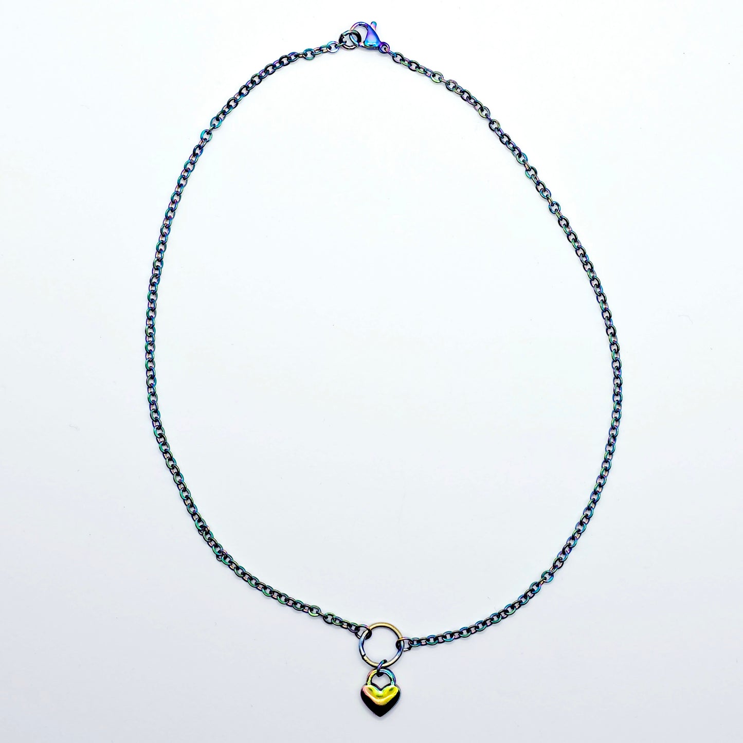 Rainbow Day Collar, Stainless Steel with Heart. Discreet Day Wear Collar Choker Necklace