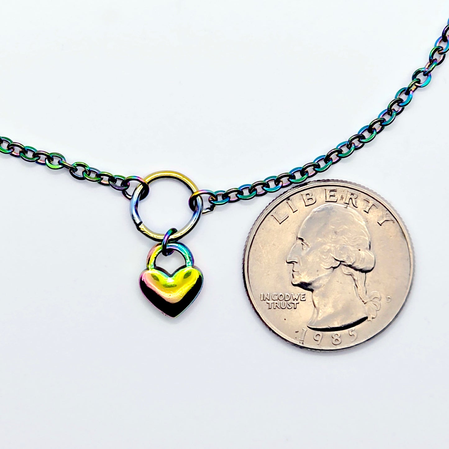 Rainbow Day Collar, Stainless Steel with Heart. Discreet Day Wear Collar Choker Necklace