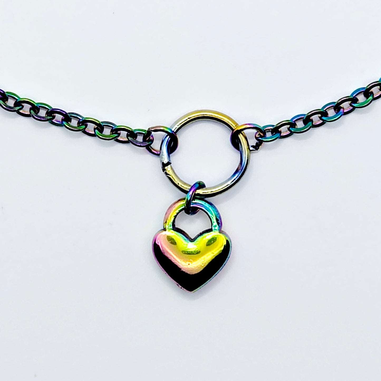 Rainbow Day Collar, Stainless Steel with Heart. Discreet Day Wear Collar Choker Necklace