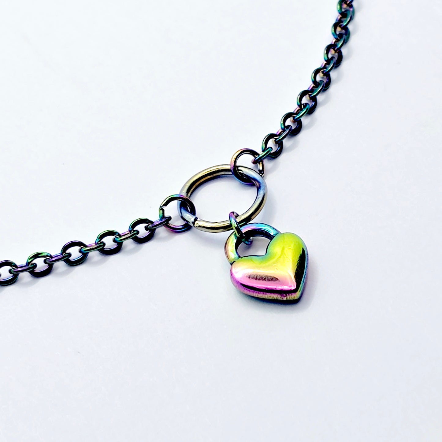 Rainbow Day Collar, Stainless Steel with Heart. Discreet Day Wear Collar Choker Necklace
