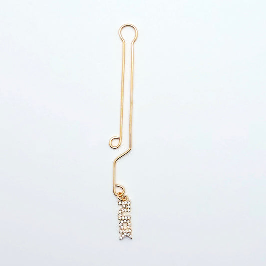Naughty Gold Labia Clip with CZ Pendant - FUCK