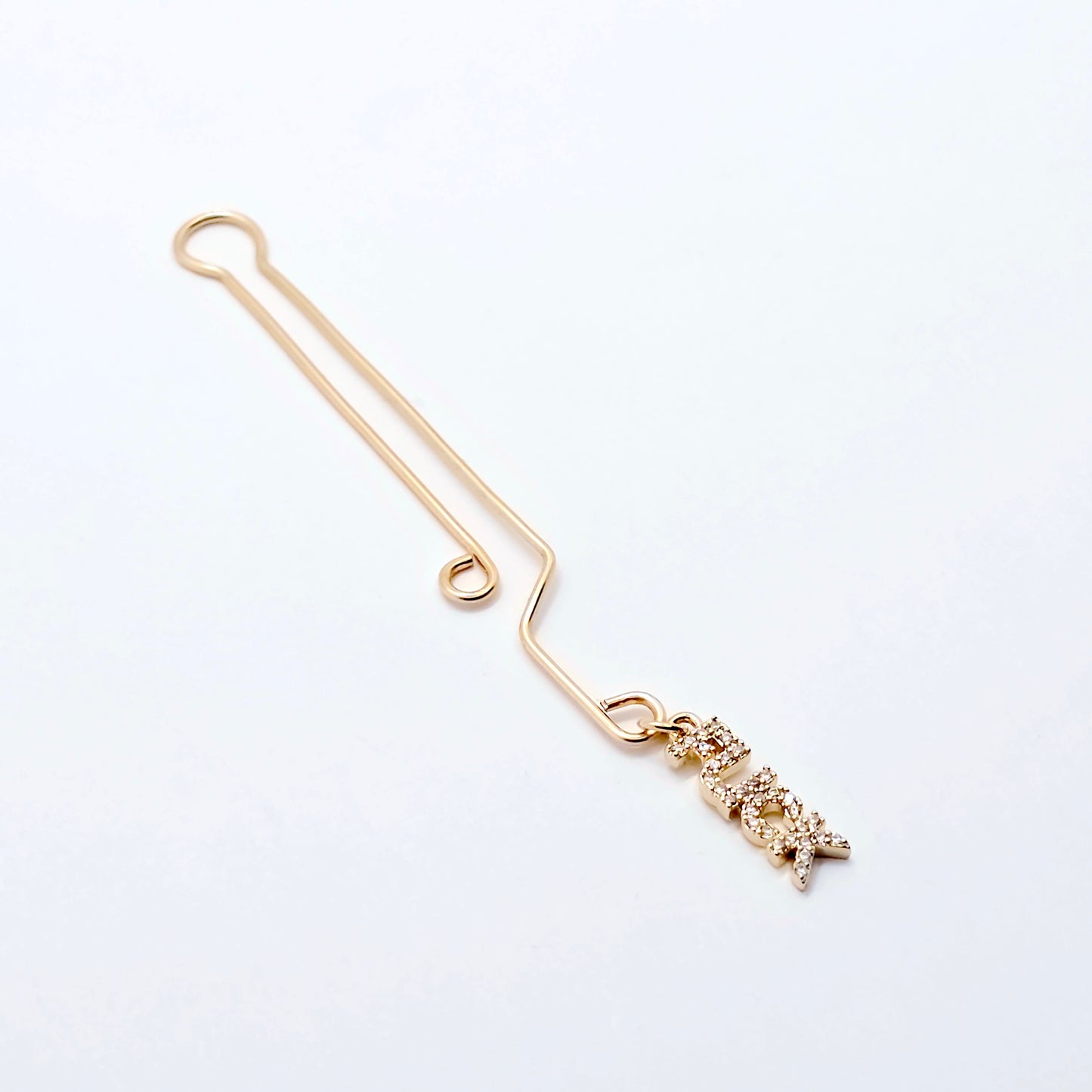 Naughty Gold Labia Clip with CZ Pendant - FUCK