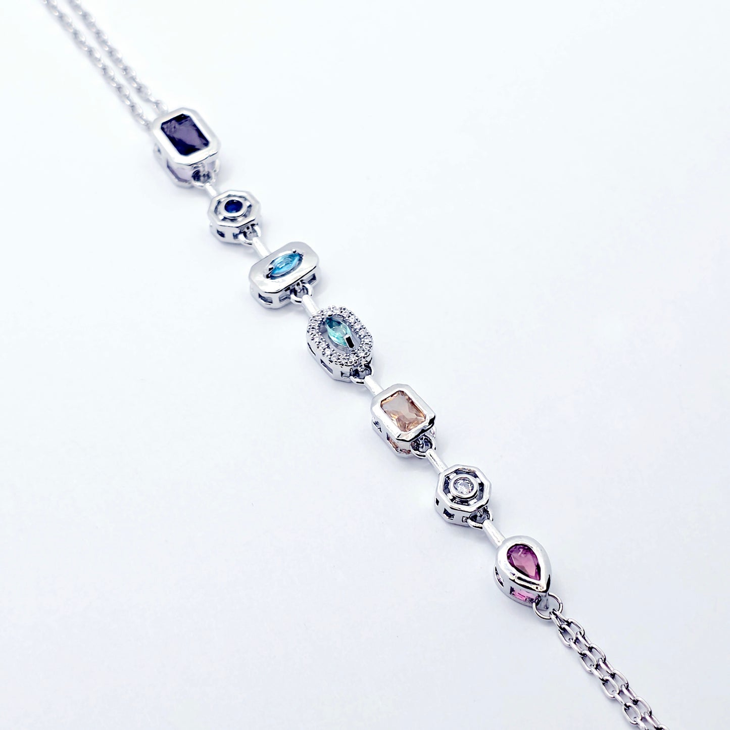 Platinum Necklace to Nipple with Colorful Gemstones and Your Choice of Nipple Attachment.