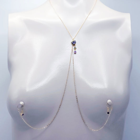 18K Gold Necklace to Nipple with Purple Heart Pendant, Your Choice of Nipple Attachment