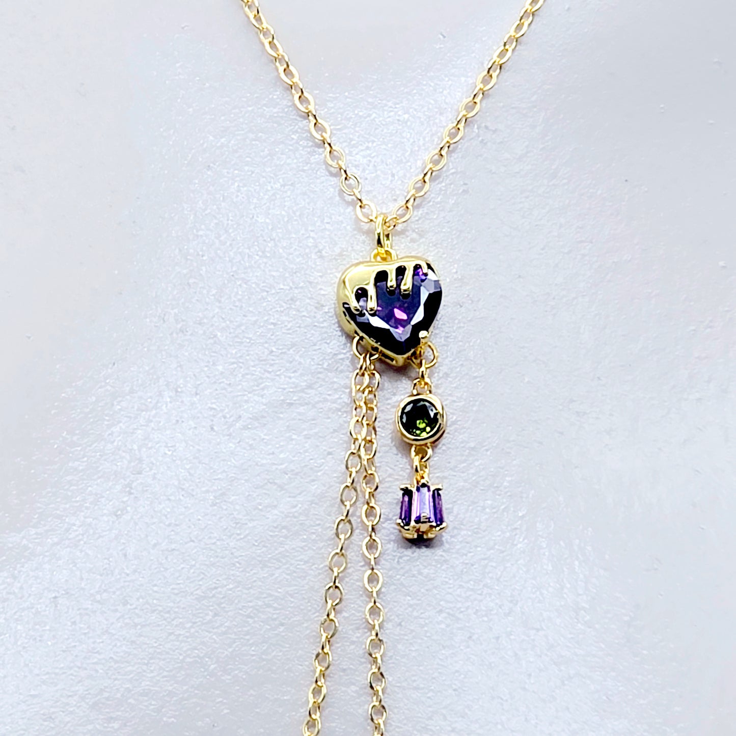 18K Gold Necklace to Nipple with Purple Heart Pendant, Your Choice of Nipple Attachment