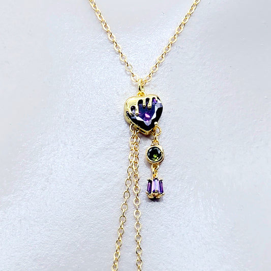 18K Gold Necklace to Nipple with Purple Heart Pendant, Your Choice of Nipple Attachment