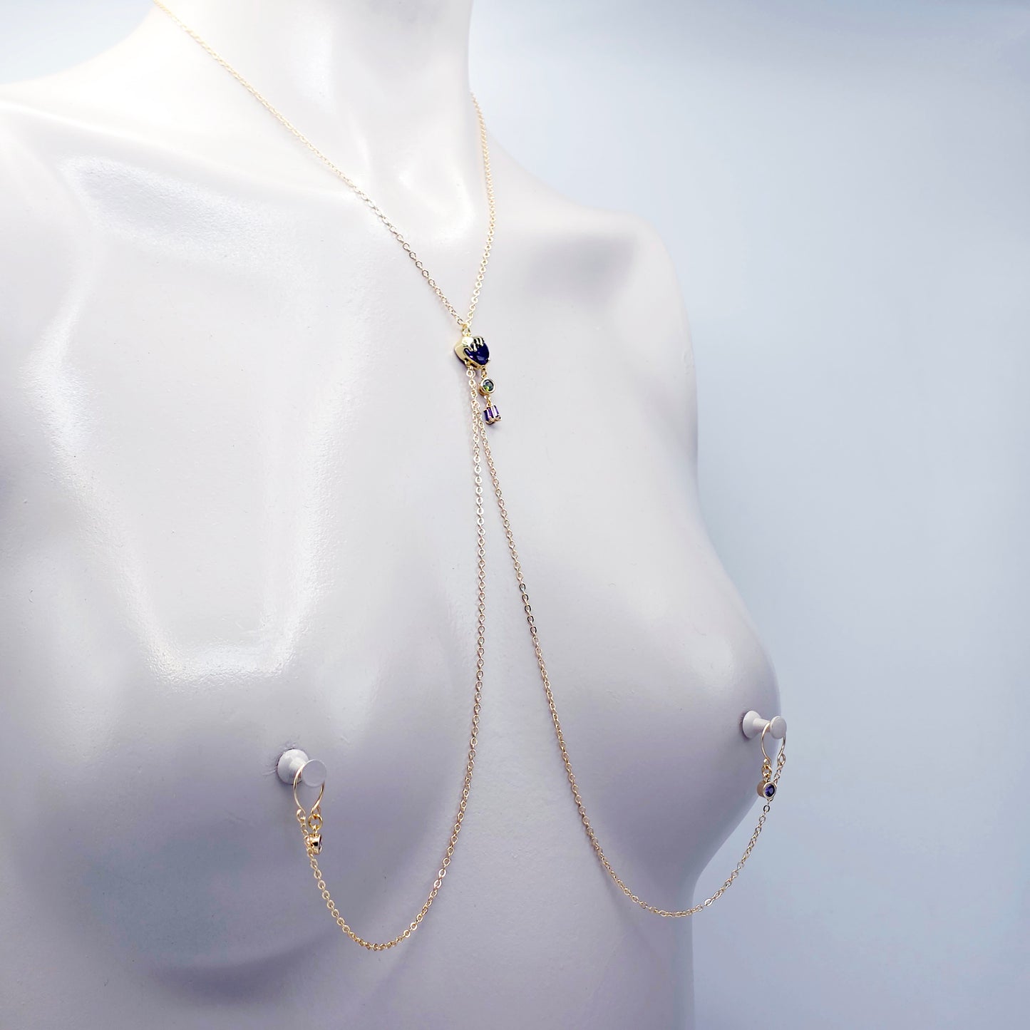 18K Gold Necklace to Nipple with Purple Heart Pendant, Your Choice of Nipple Attachment