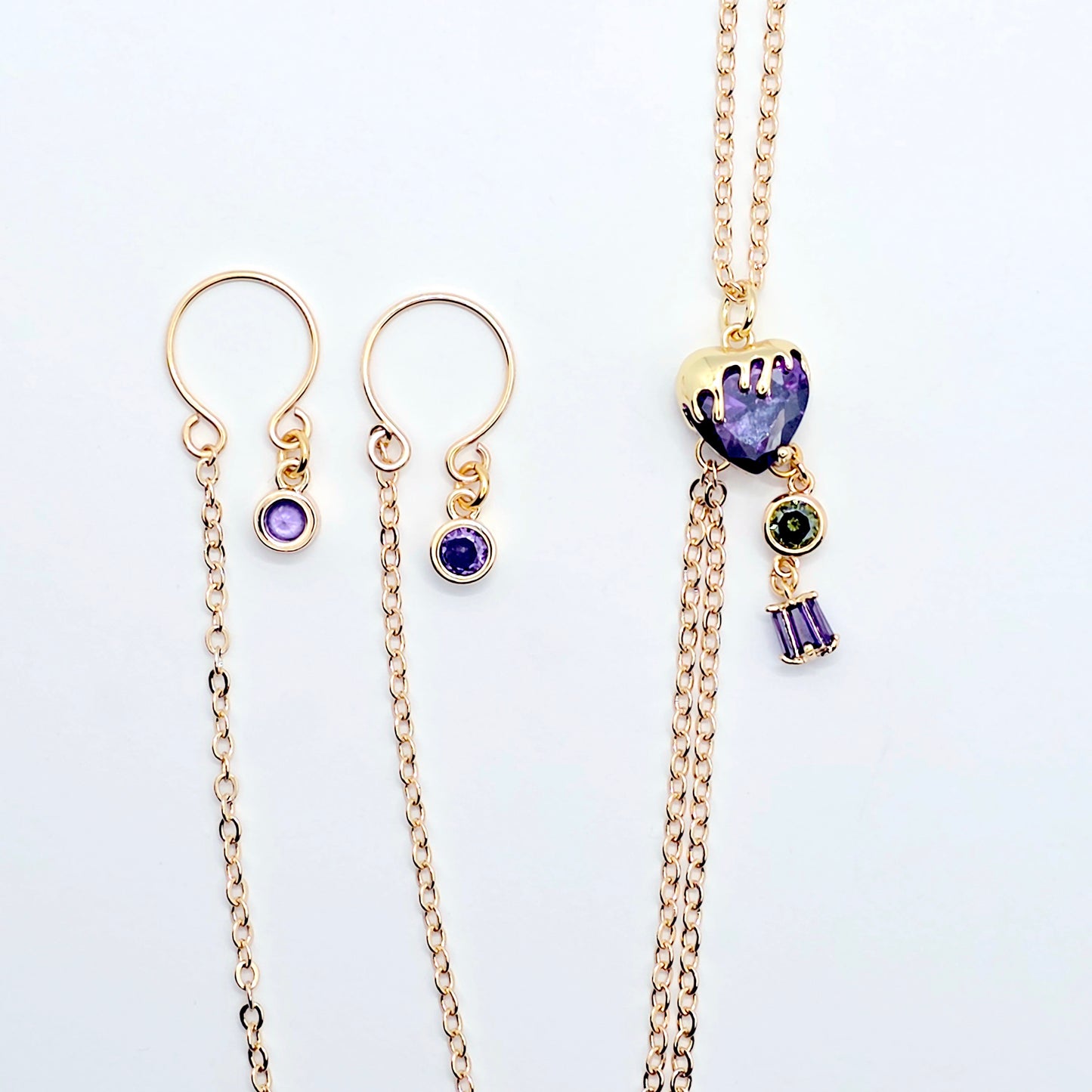 18K Gold Necklace to Nipple with Purple Heart Pendant, Your Choice of Nipple Attachment