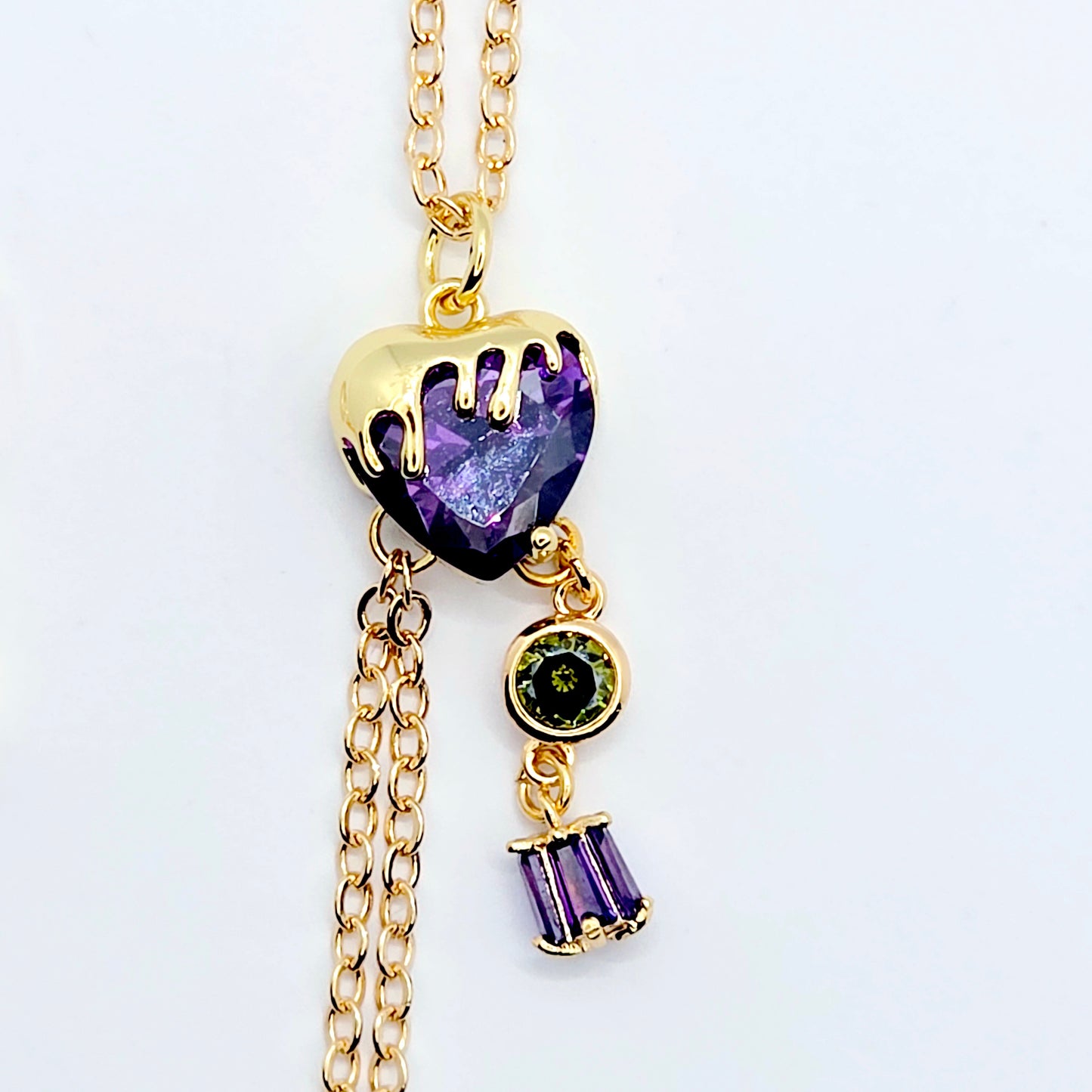 18K Gold Necklace to Nipple with Purple Heart Pendant, Your Choice of Nipple Attachment