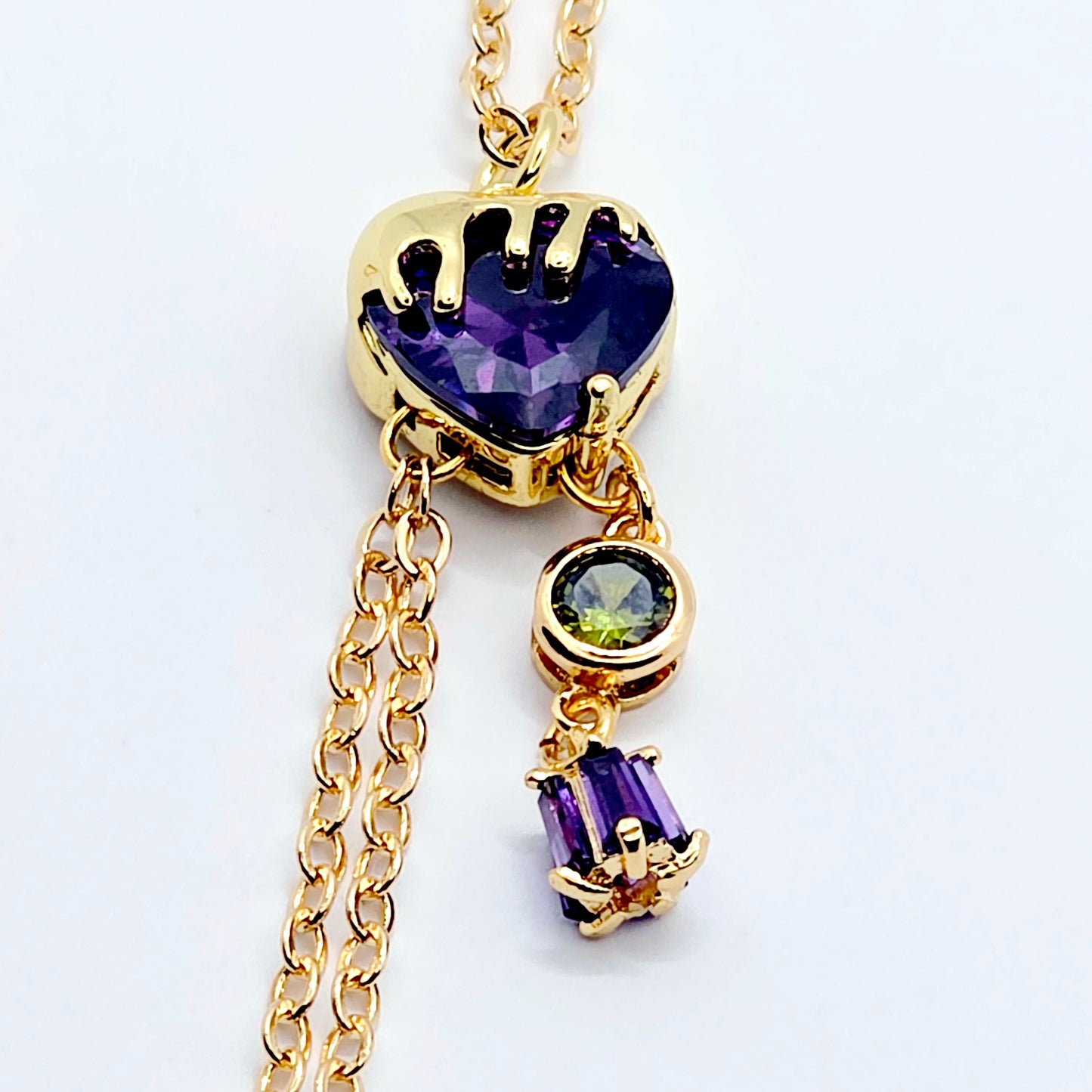 18K Gold Necklace to Nipple with Purple Heart Pendant, Your Choice of Nipple Attachment