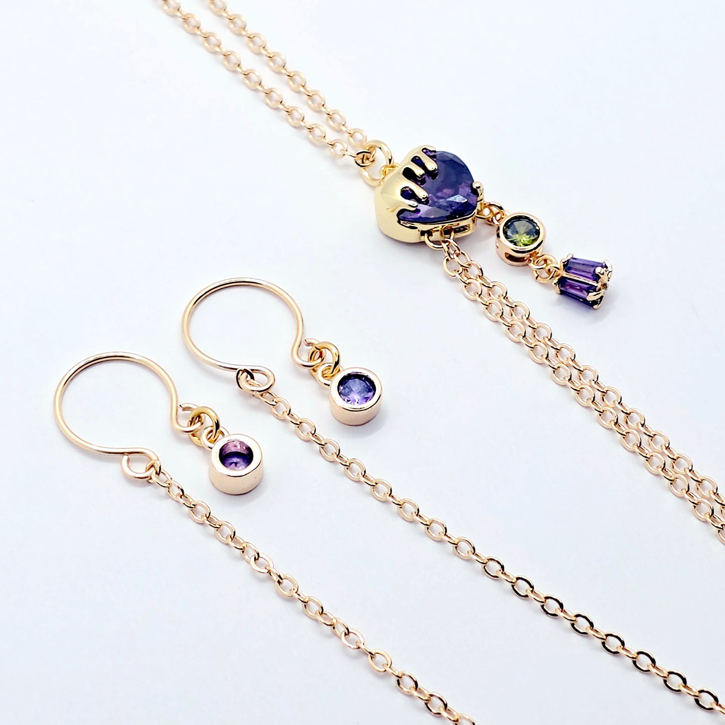 18K Gold Necklace to Nipple with Purple Heart Pendant, Your Choice of Nipple Attachment