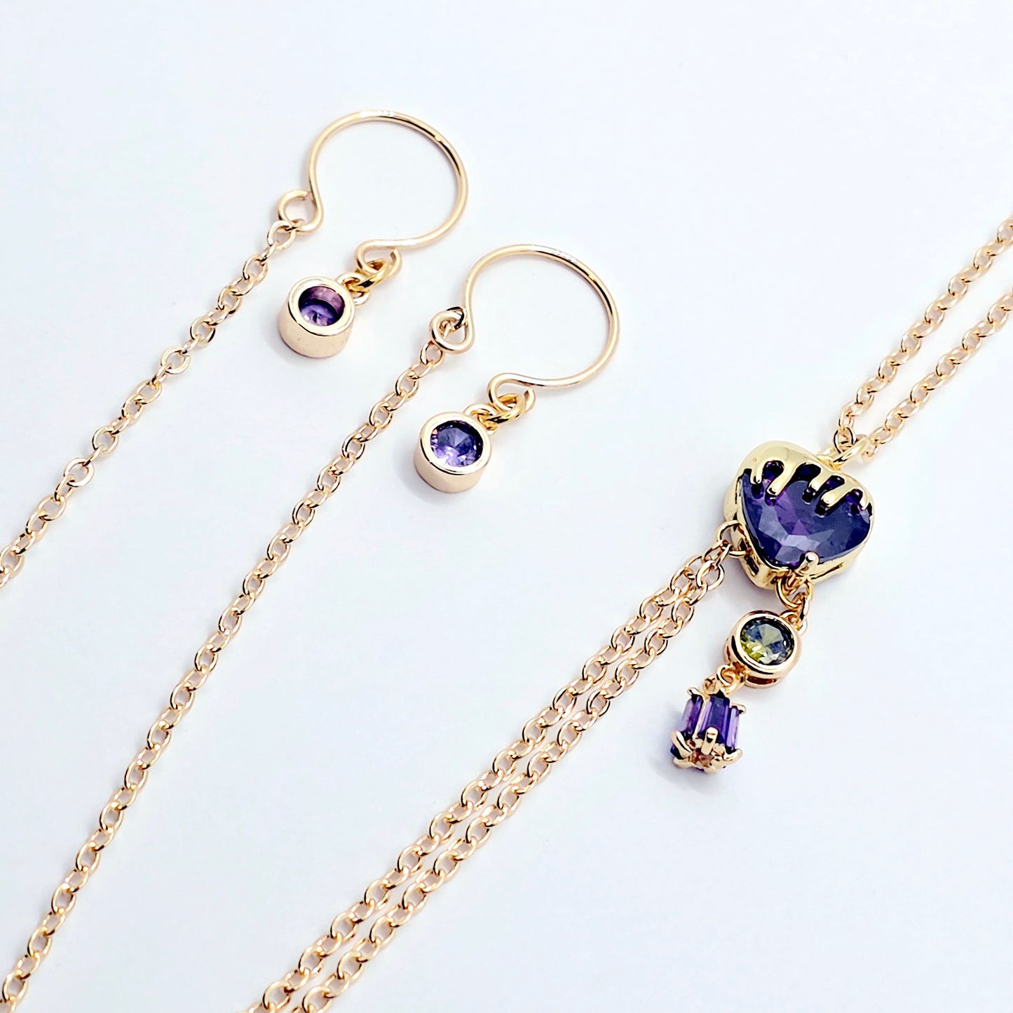 18K Gold Necklace to Nipple with Purple Heart Pendant, Your Choice of Nipple Attachment