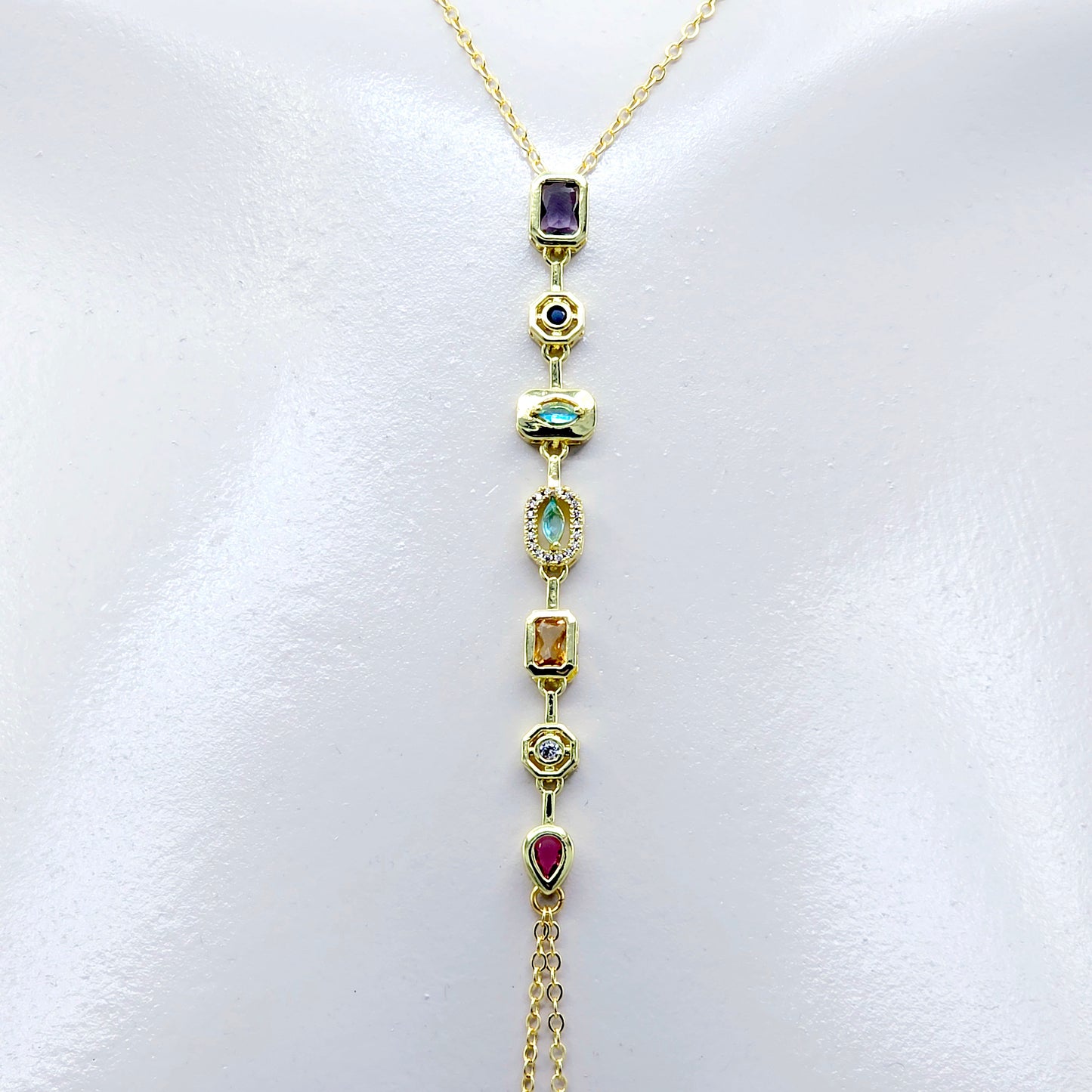 18K Gold Necklace to Nipple with Colorful Gemstone Pendants and Your Choice of Attachment.