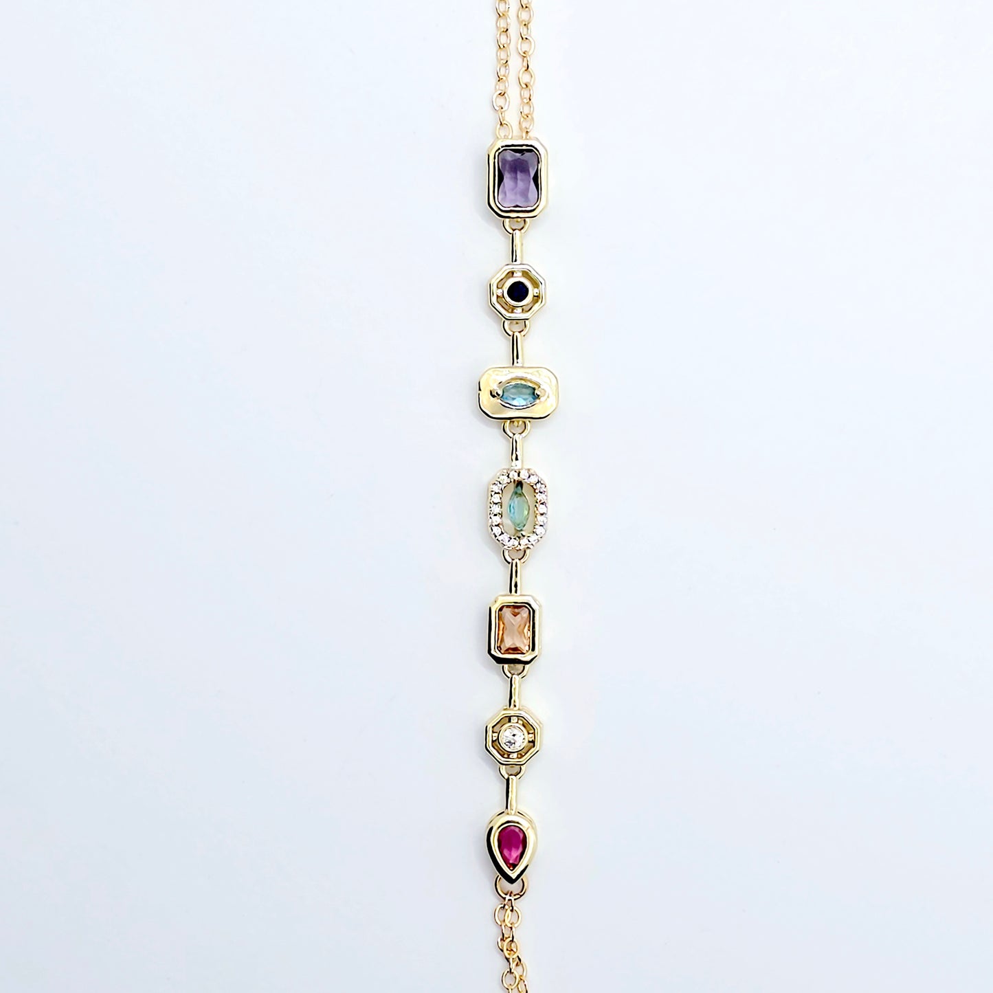 18K Gold Necklace to Nipple with Colorful Gemstone Pendants and Your Choice of Attachment.