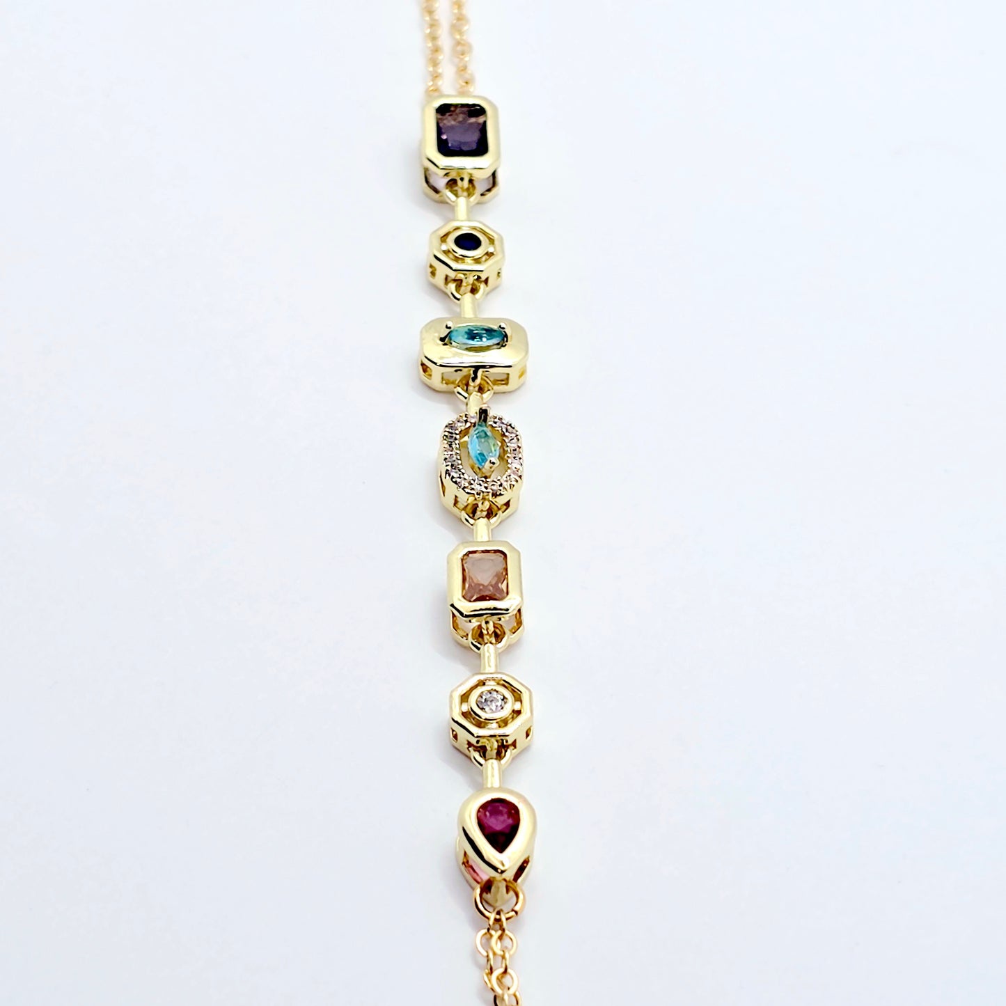 18K Gold Necklace to Nipple with Colorful Gemstone Pendants and Your Choice of Attachment.
