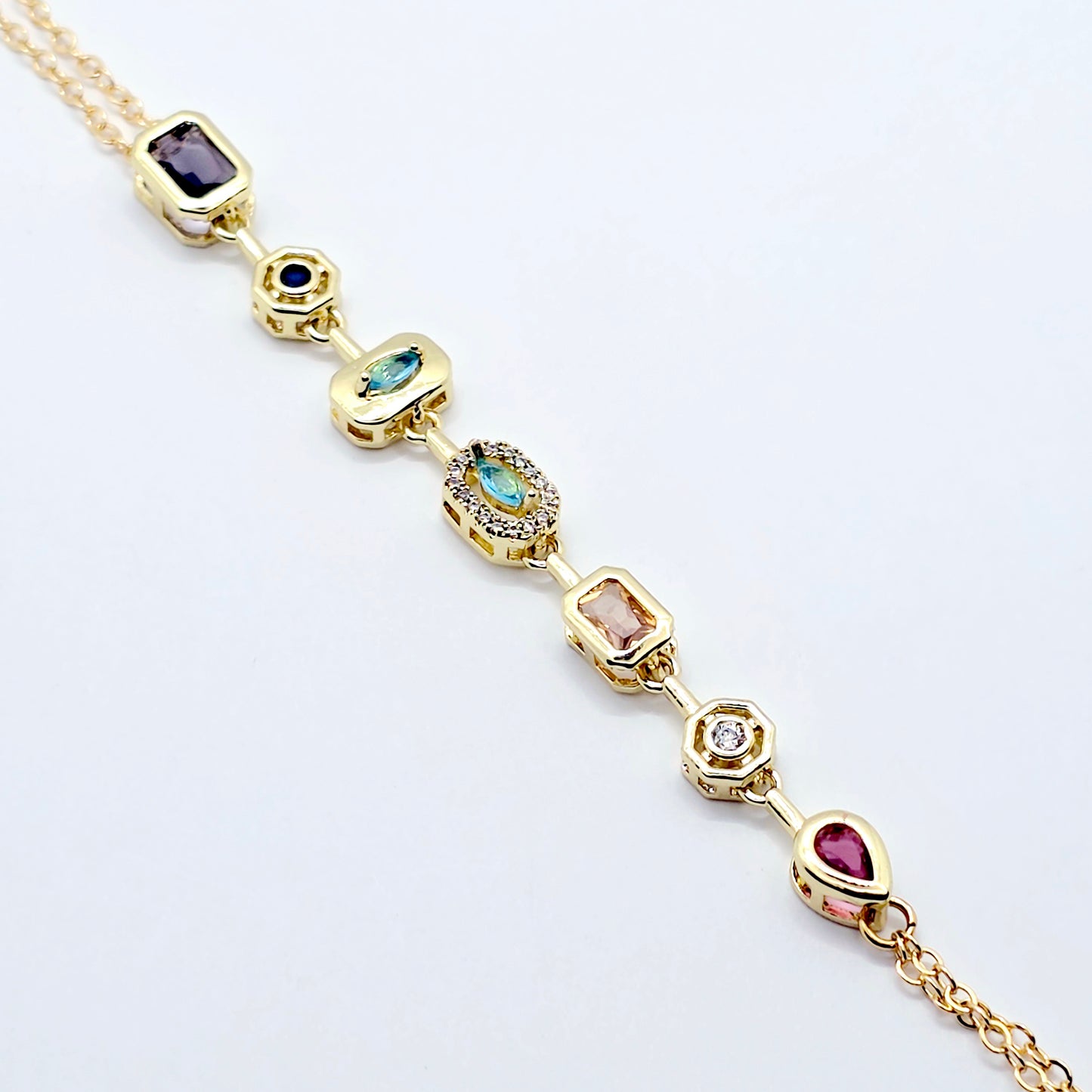 18K Gold Necklace to Nipple with Colorful Gemstone Pendants and Your Choice of Attachment.