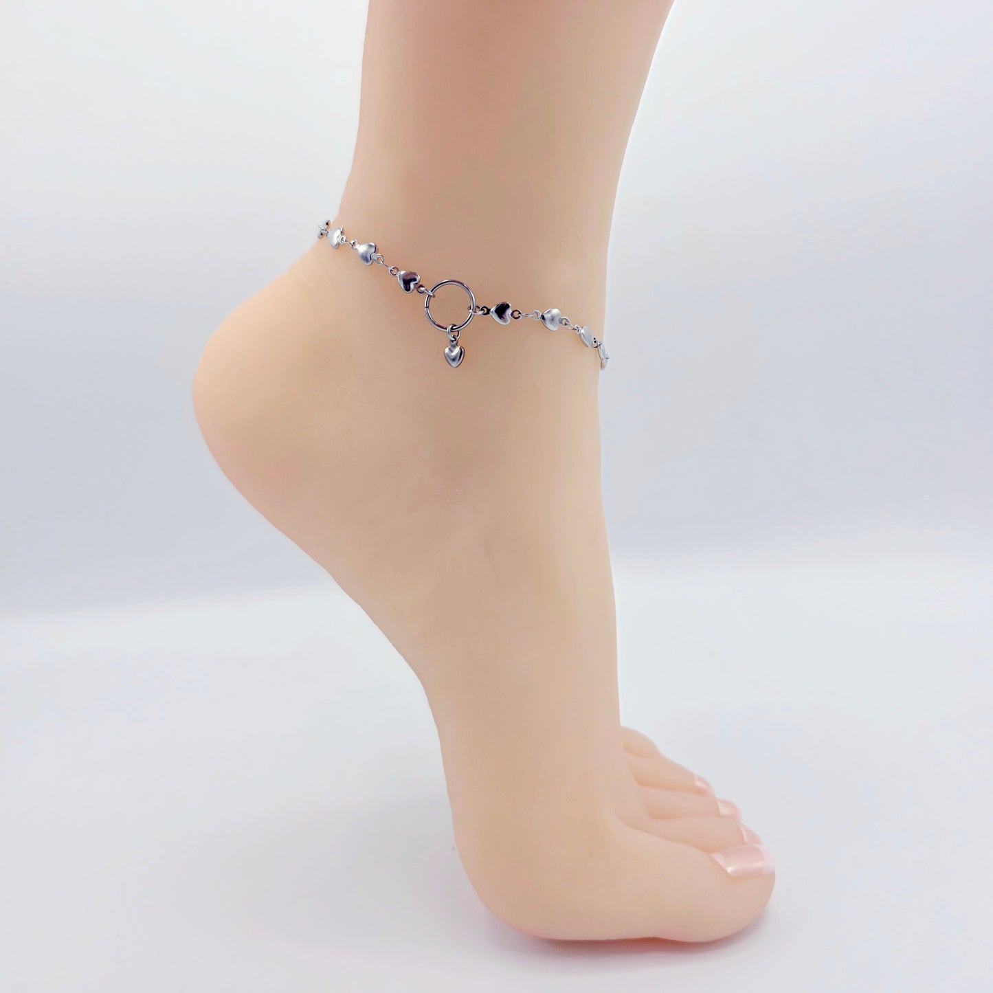Circle of O Discreet Day Collar Anklet for BDSM Submissive, Stainless Steel Heart Chain. 100% Stainless Steel