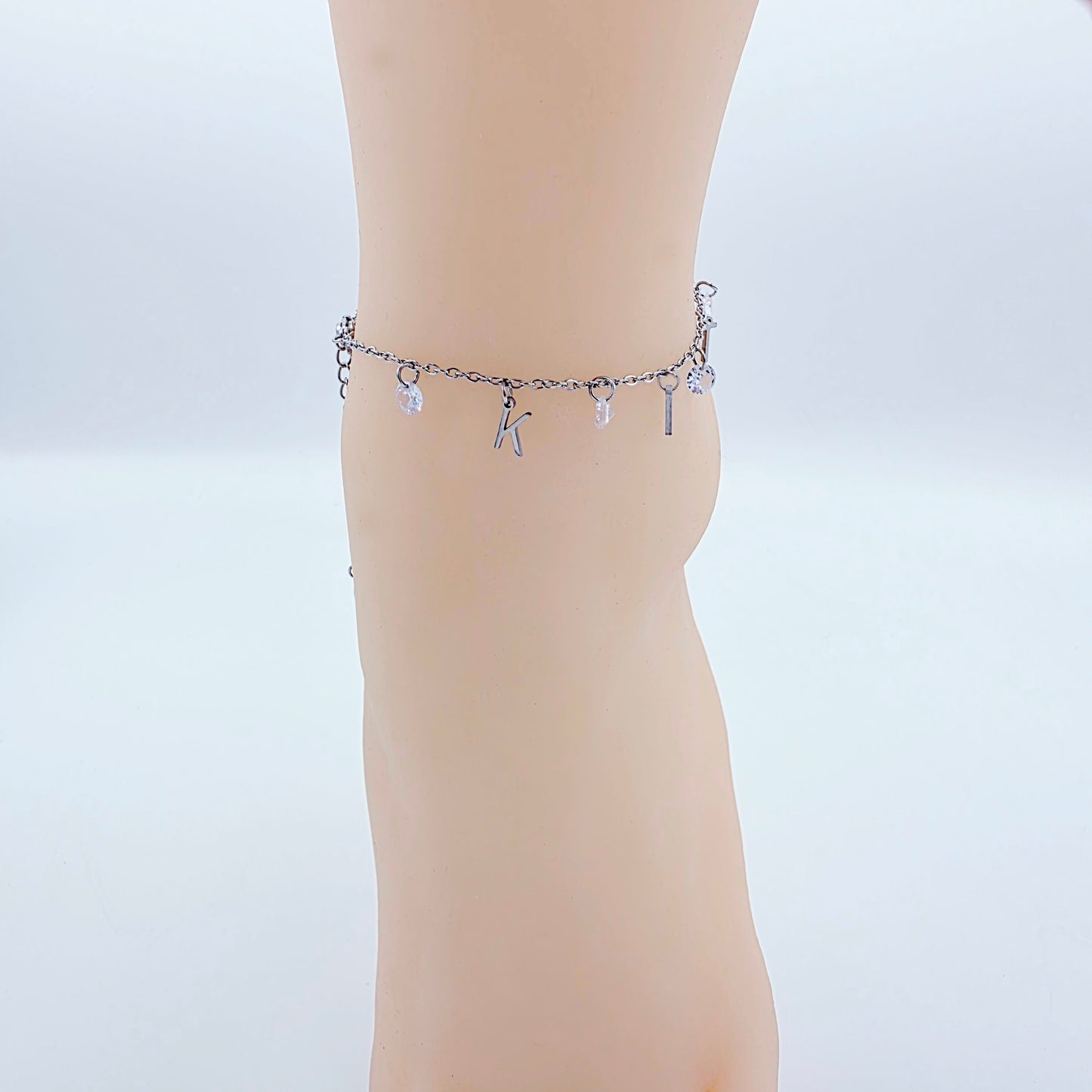 BDSM Kitten Anklet. Stainless Steel and Crystal Ankle Bracelet for Submissive.