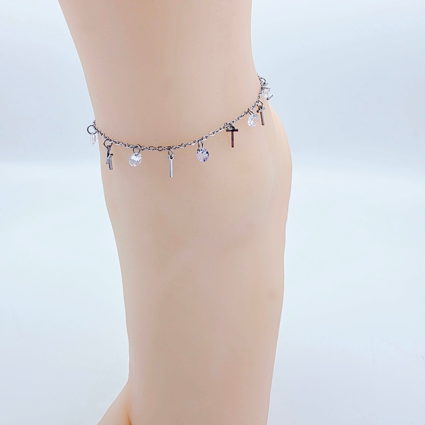 BDSM Kitten Anklet. Stainless Steel and Crystal Ankle Bracelet for Submissive.