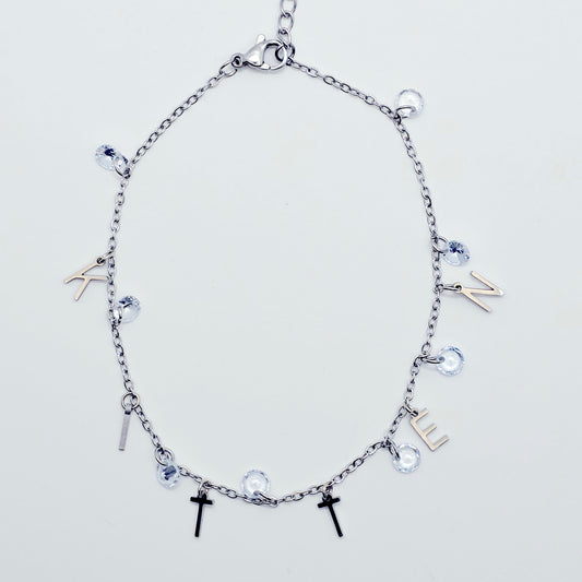 BDSM Kitten Anklet. Stainless Steel and Crystal Ankle Bracelet for Submissive.