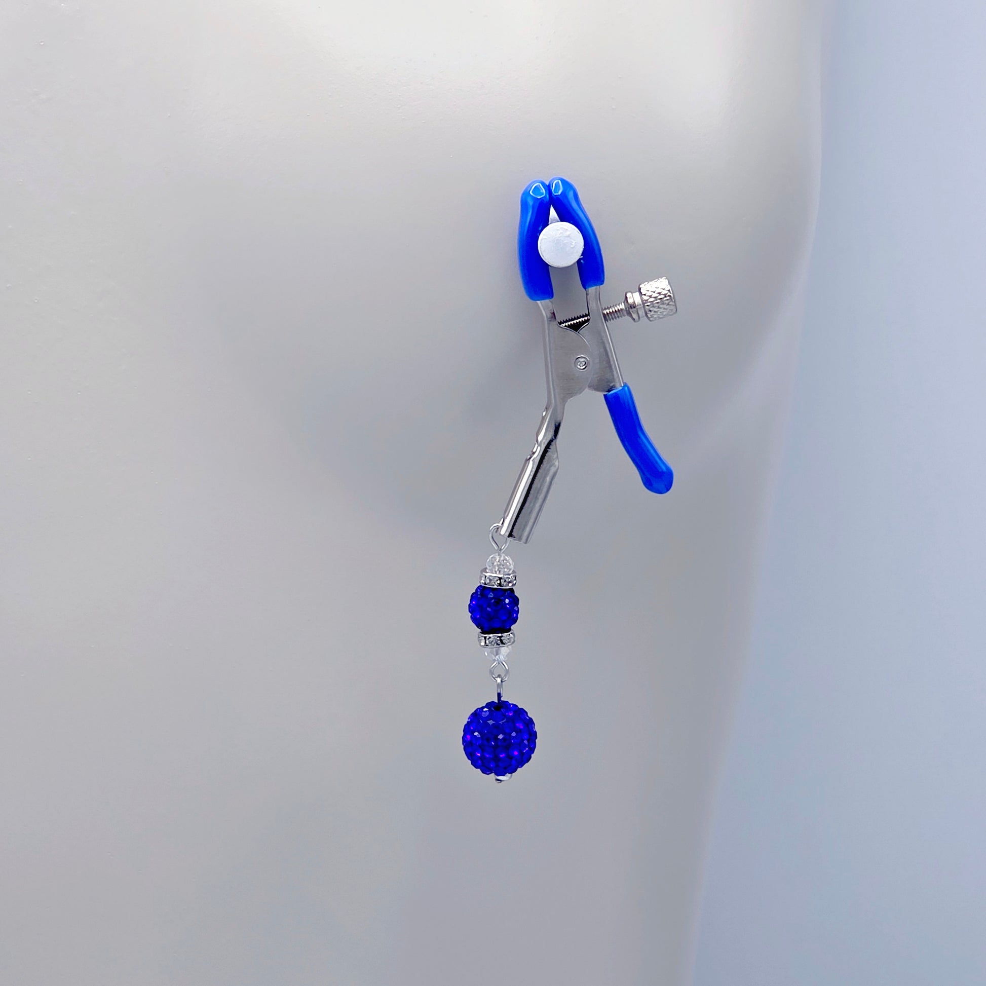 Pair of Adjustable Nipple Clamps with Blue Tips and Sparkling blue beads