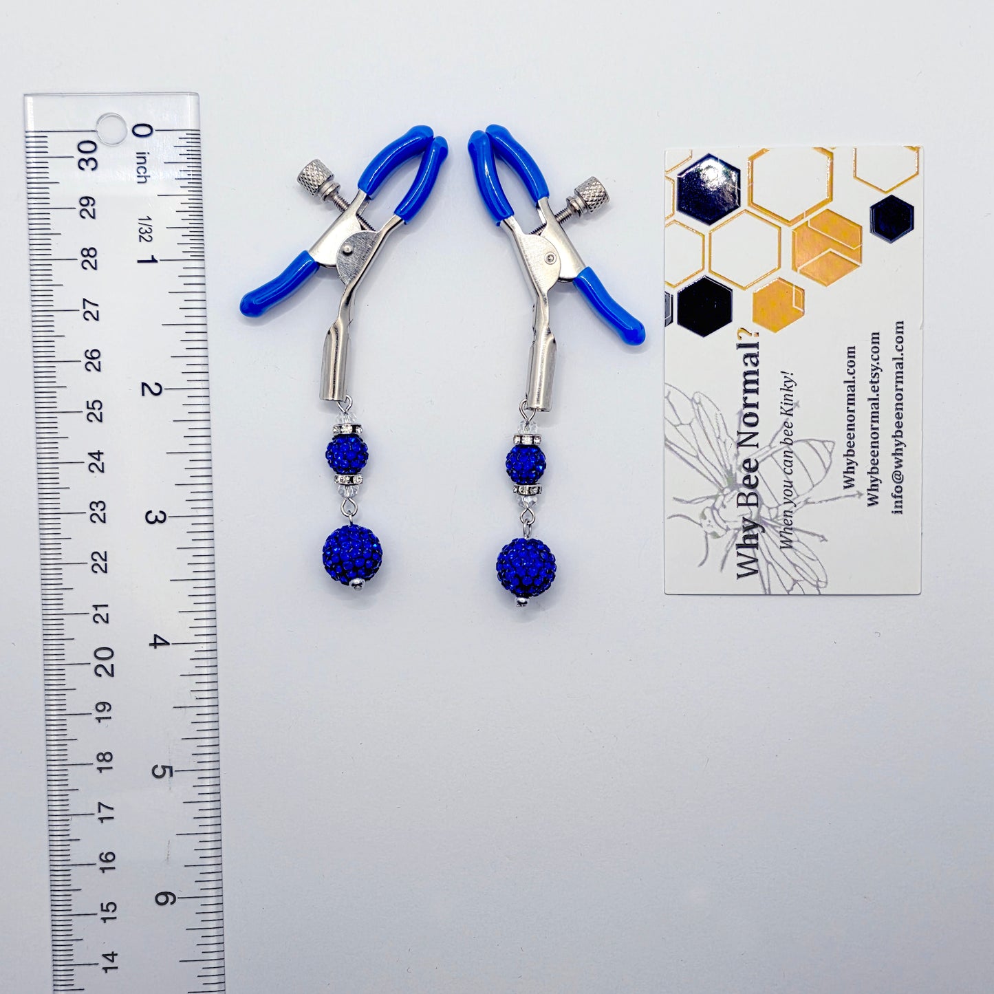 Pair of Adjustable Nipple Clamps with Blue Tips and Sparkling blue beads