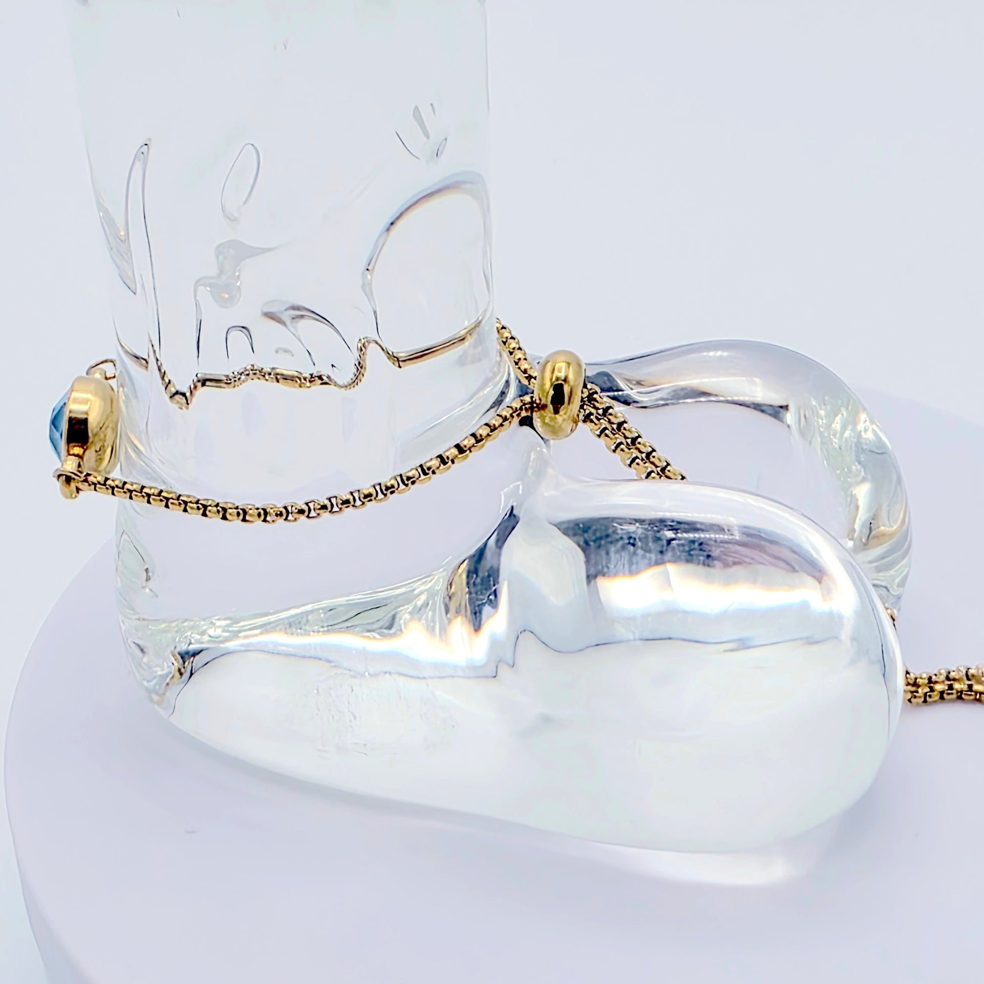Gold Penis Noose Bracelet with Blue Gemstone