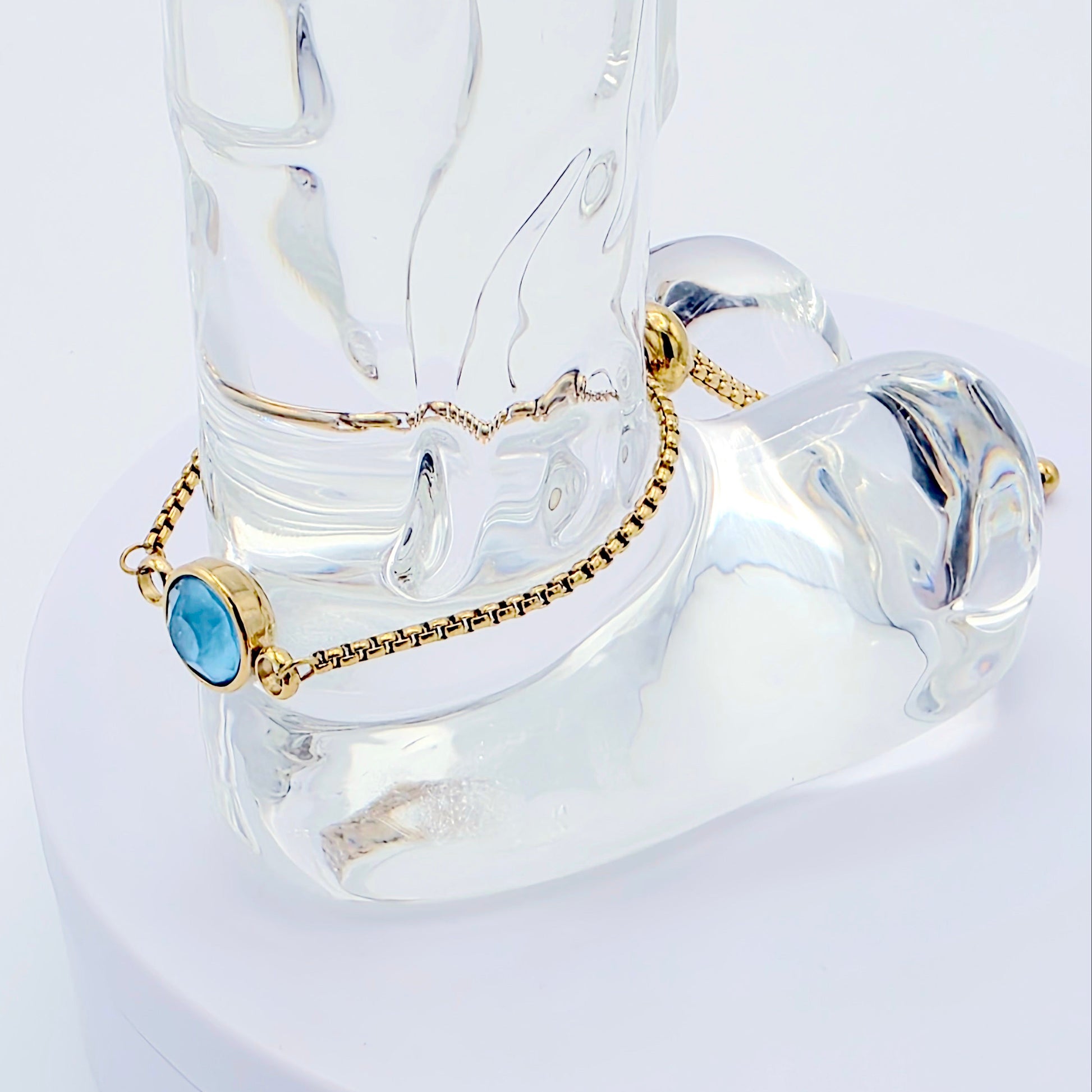 Gold Penis Noose Bracelet with Blue Gemstone