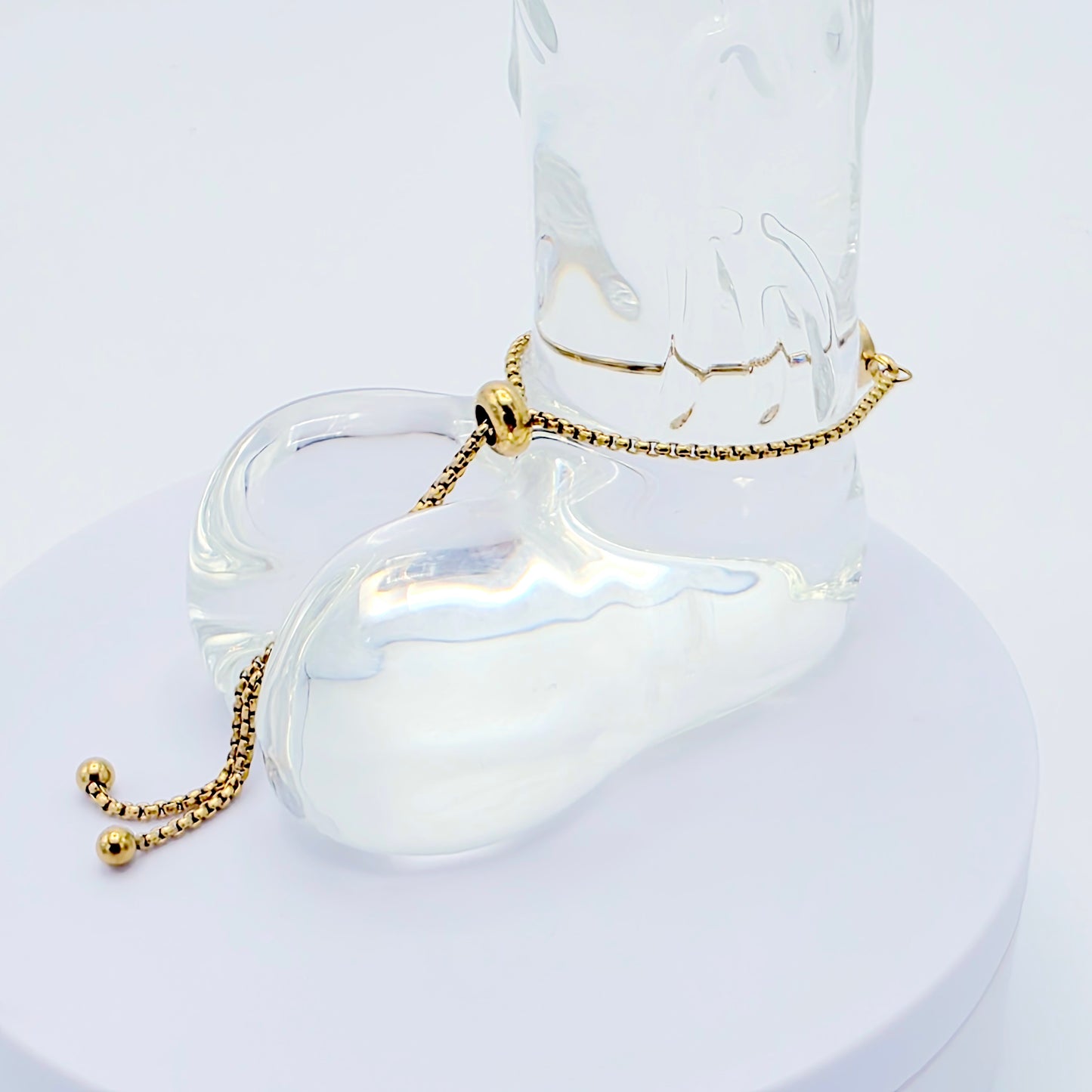 Gold Stainless Steel Penis Noose Bracelet with Light Blue Gemstone