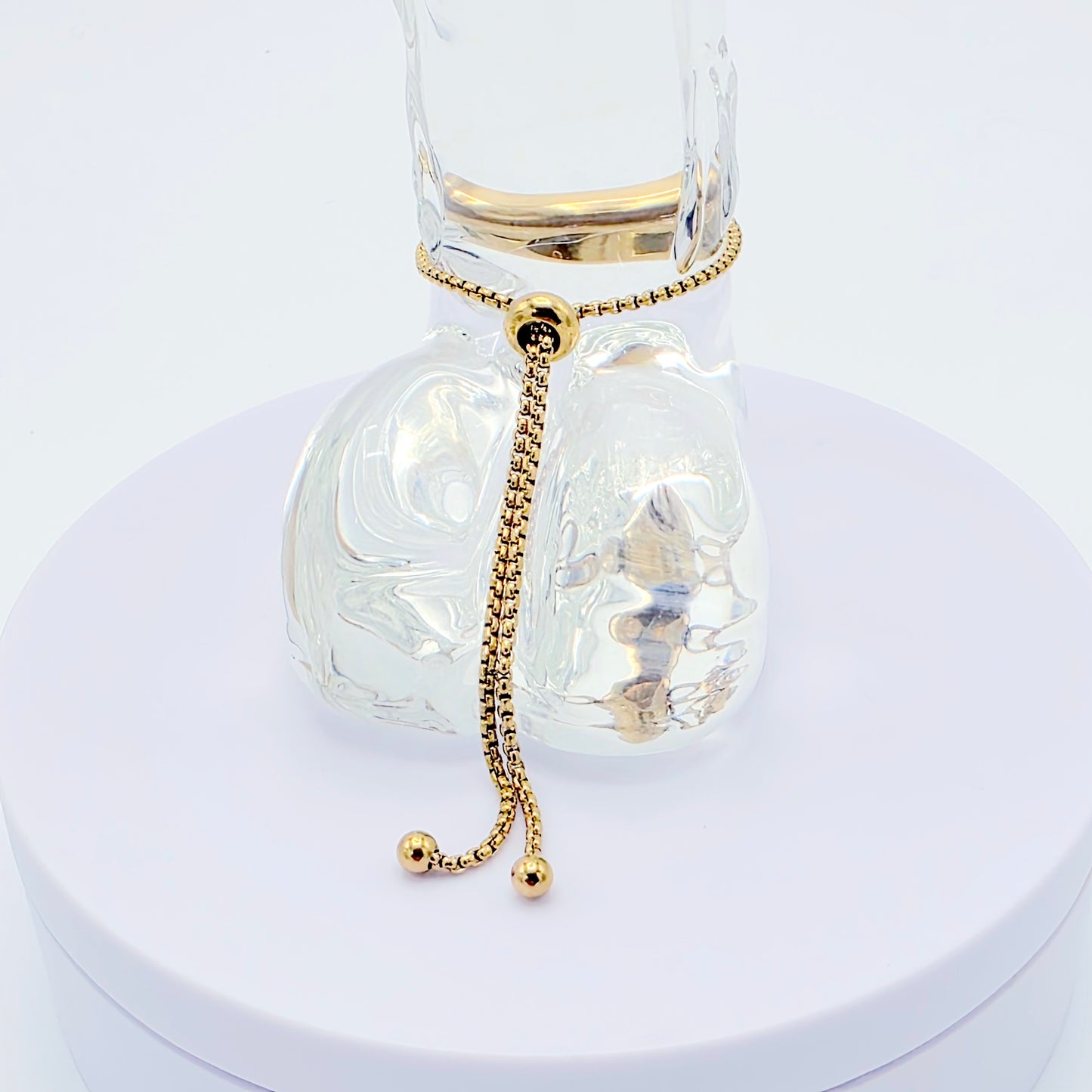 Gold Stainless Steel Penis Noose Bracelet with Light Blue Gemstone