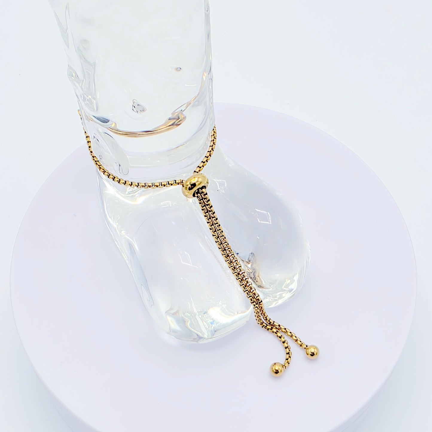 Gold Stainless Steel Penis Noose Bracelet with Light Blue Gemstone