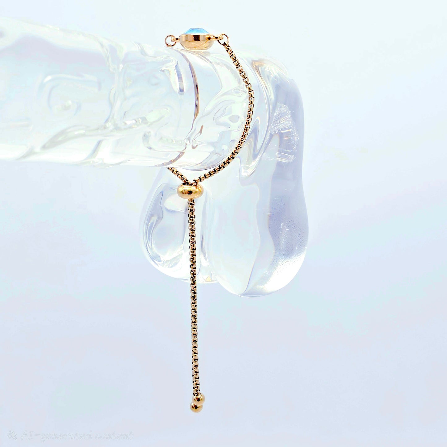 Gold Stainless Steel Penis Noose Bracelet with Light Blue Gemstone
