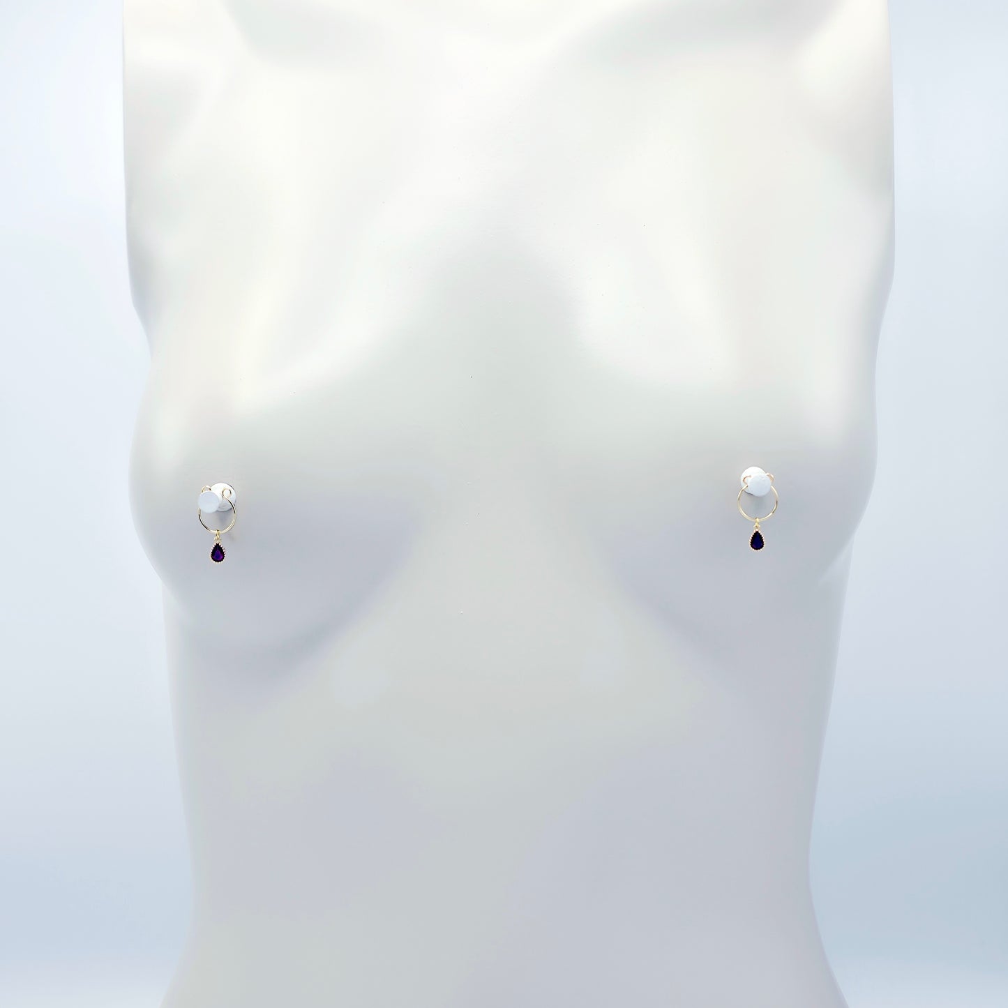 Non-Piercing Nipple Rings, with 18K Gold Pink Fuscia Gemstones.