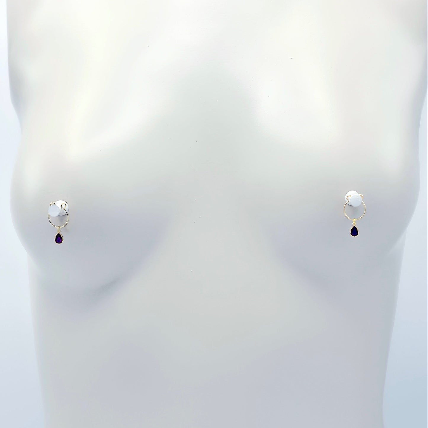 Non-Piercing Nipple Rings, with 18K Gold Pink Fuscia Gemstones.