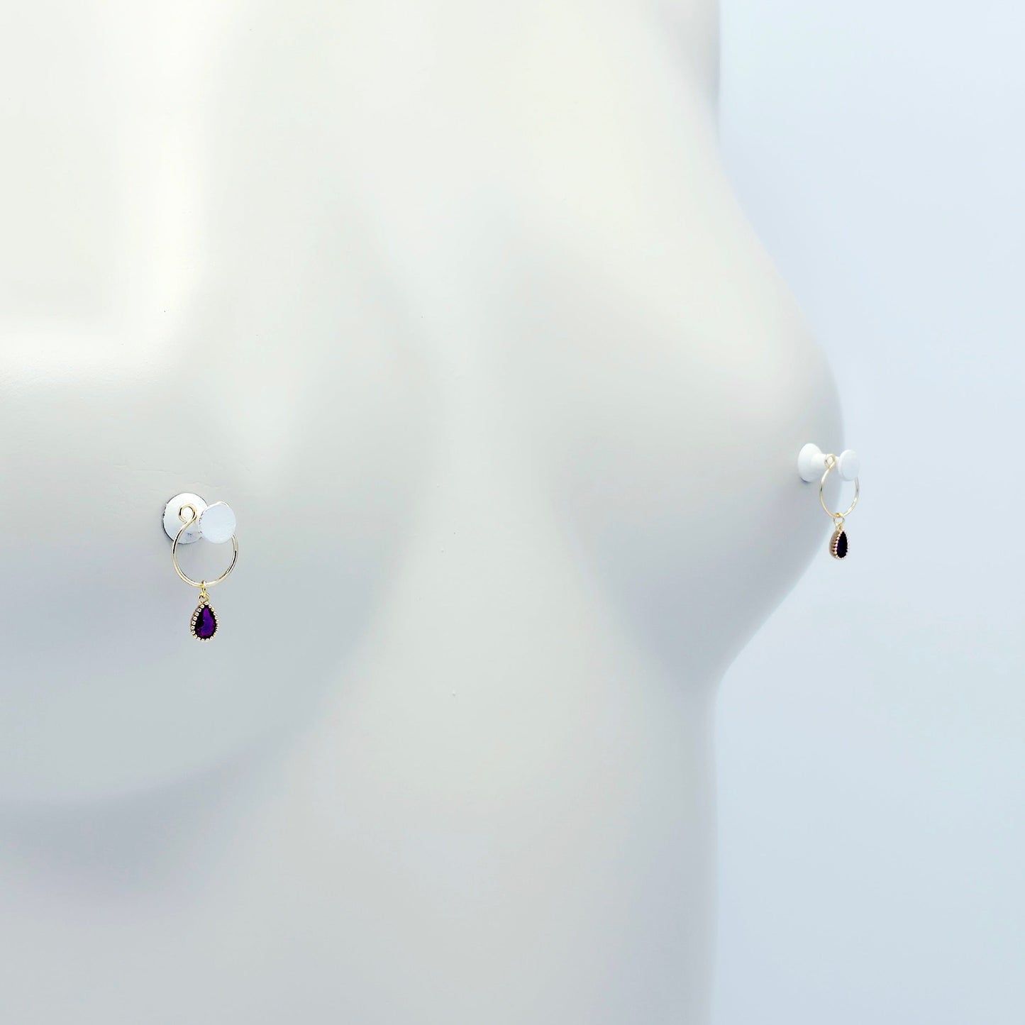 Non-Piercing Nipple Rings, with 18K Gold Pink Fuscia Gemstones.
