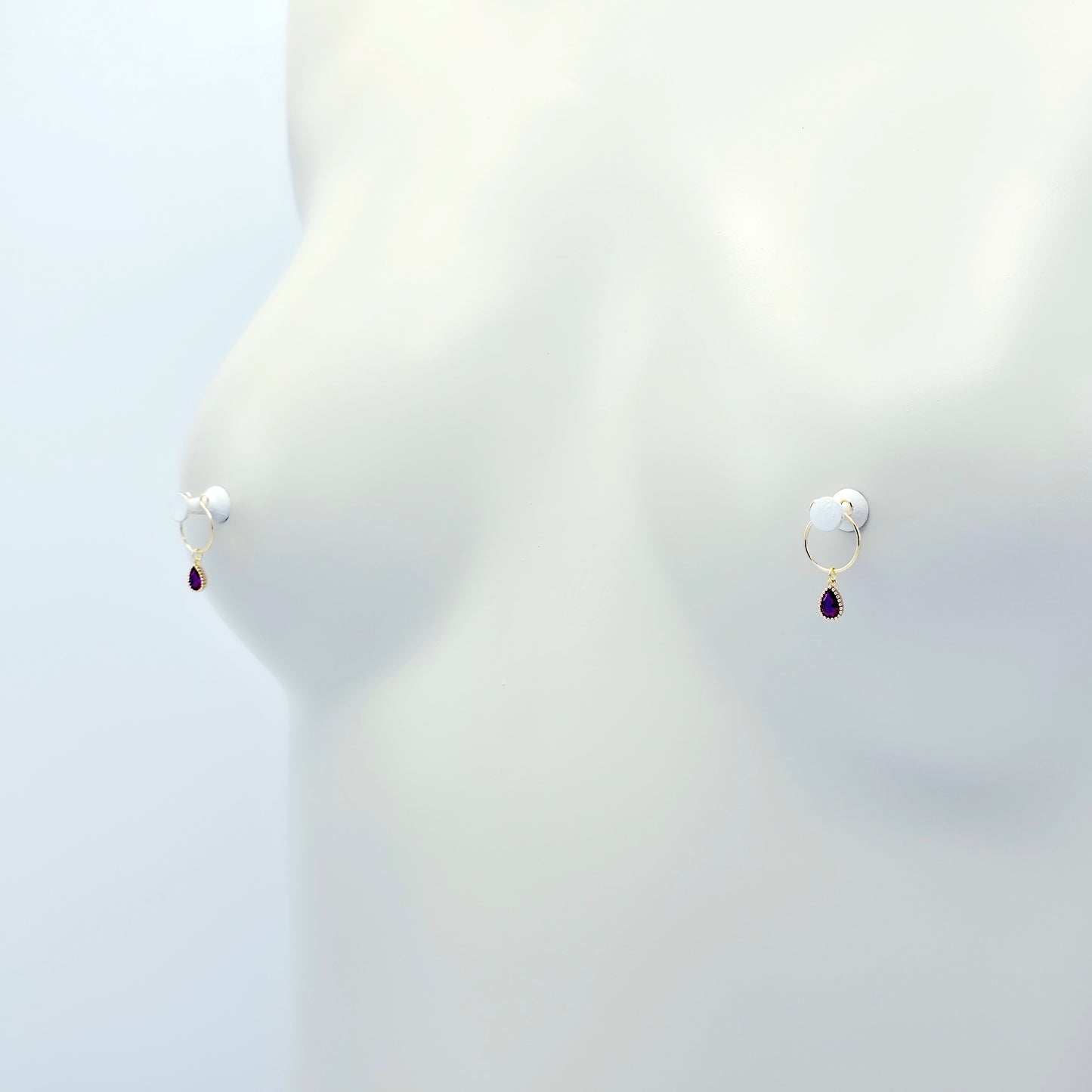 Non-Piercing Nipple Rings, with 18K Gold Pink Fuscia Gemstones.
