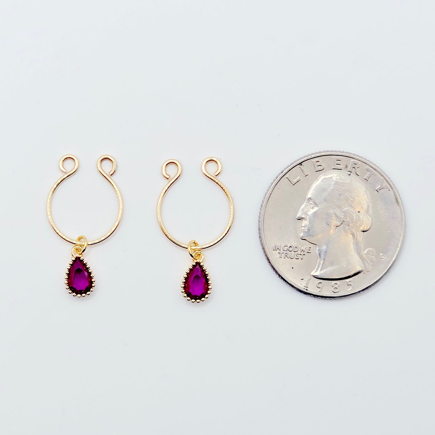 Non-Piercing Nipple Rings, with 18K Gold Pink Fuscia Gemstones.