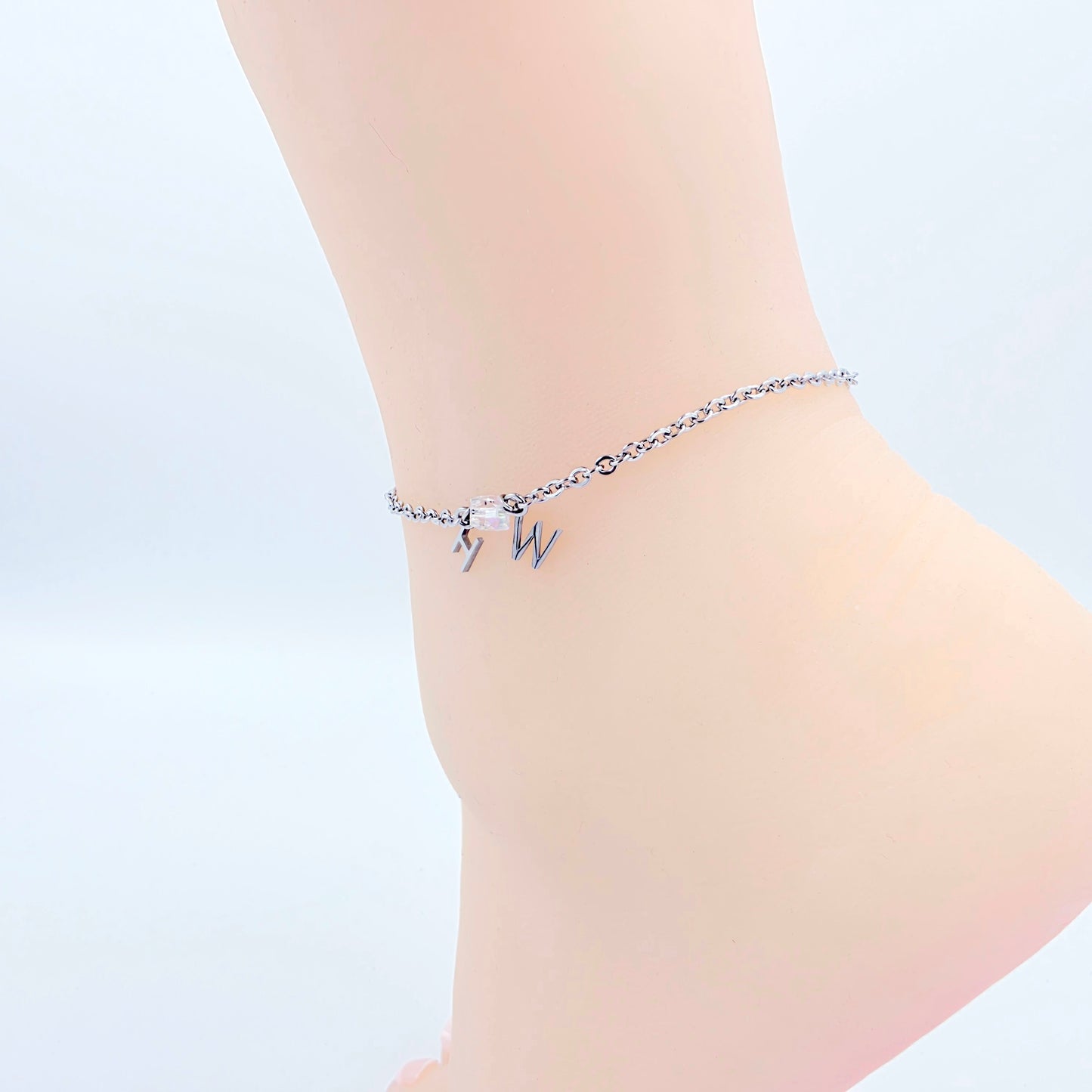 Hotwife Anklet. Discreet Stainless Steel H W Ankle Bracelet.