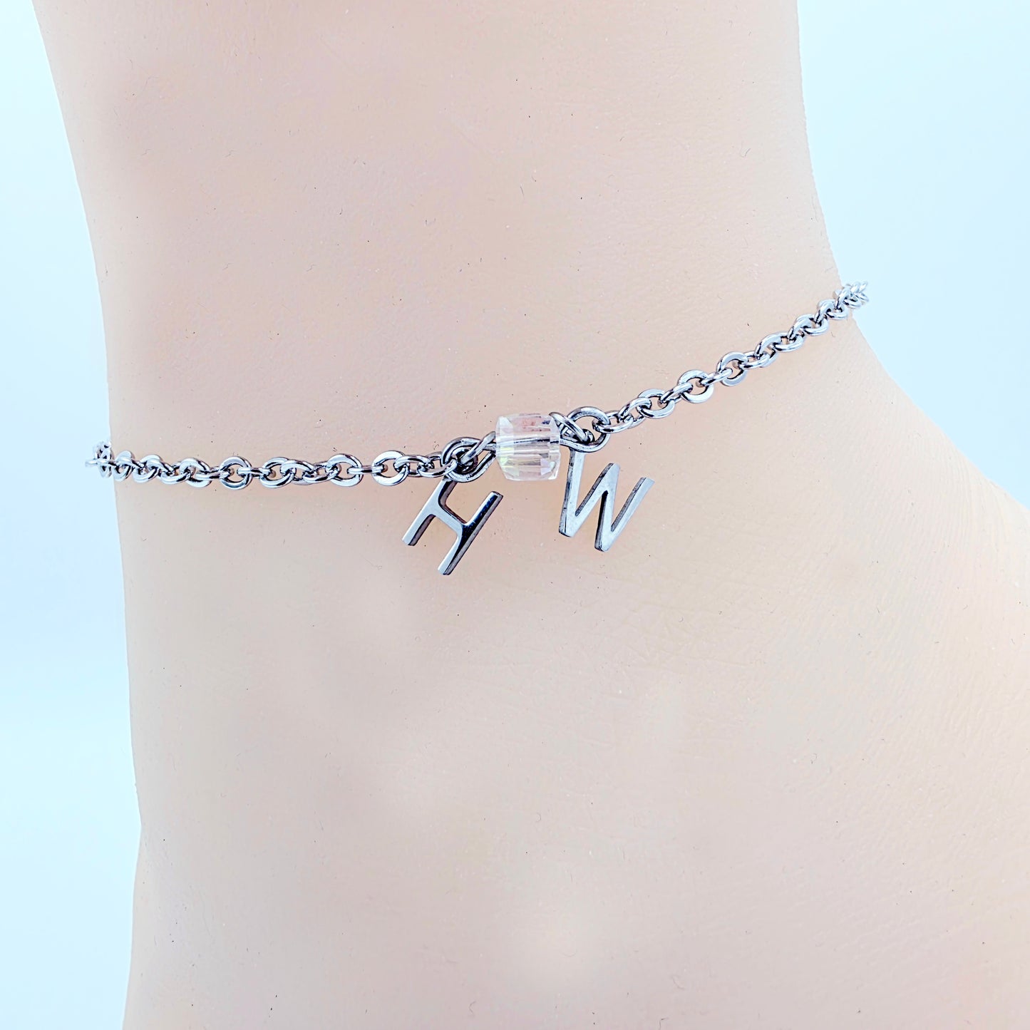 Hotwife Anklet. Discreet Stainless Steel H W Ankle Bracelet.