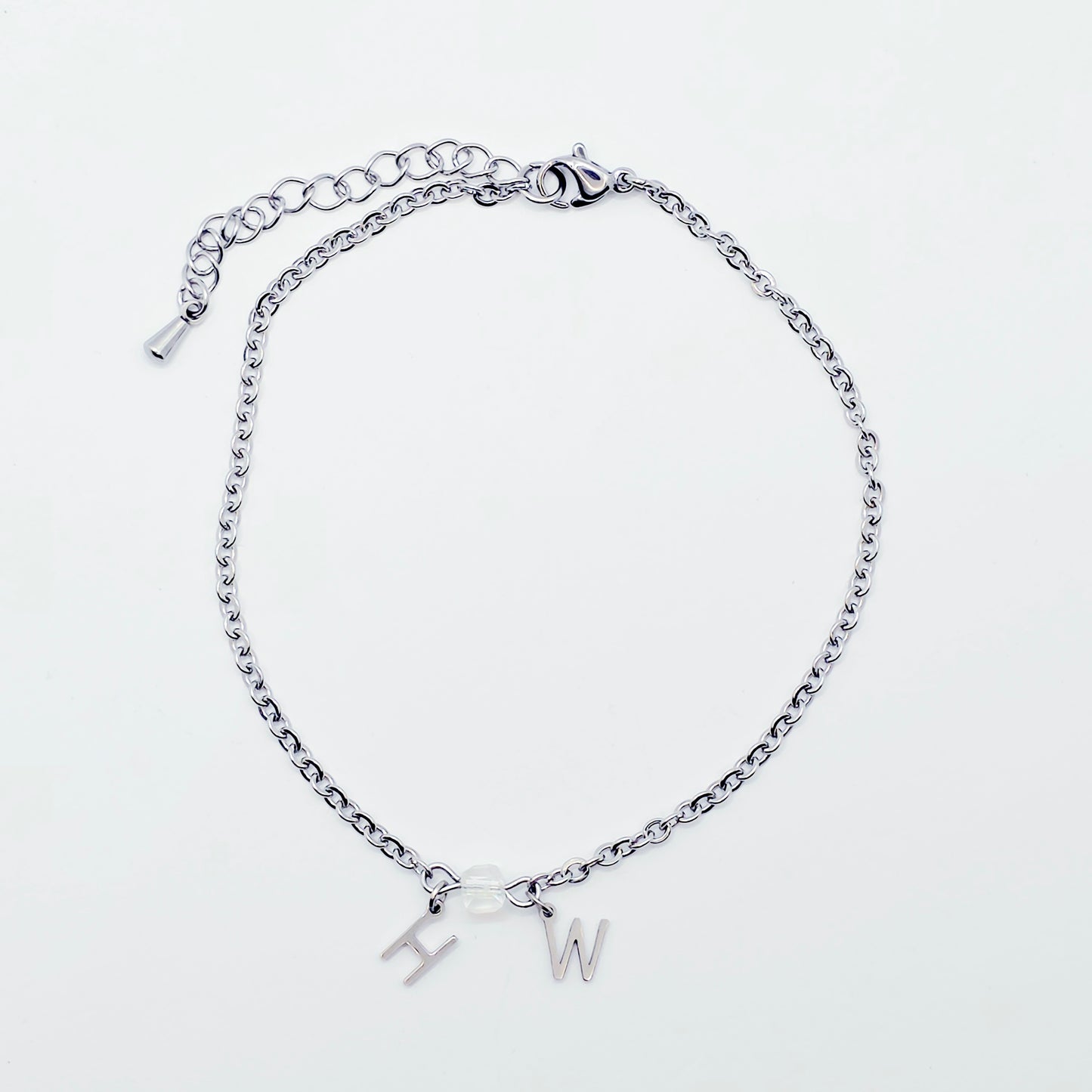 Hotwife Anklet. Discreet Stainless Steel H W Ankle Bracelet.